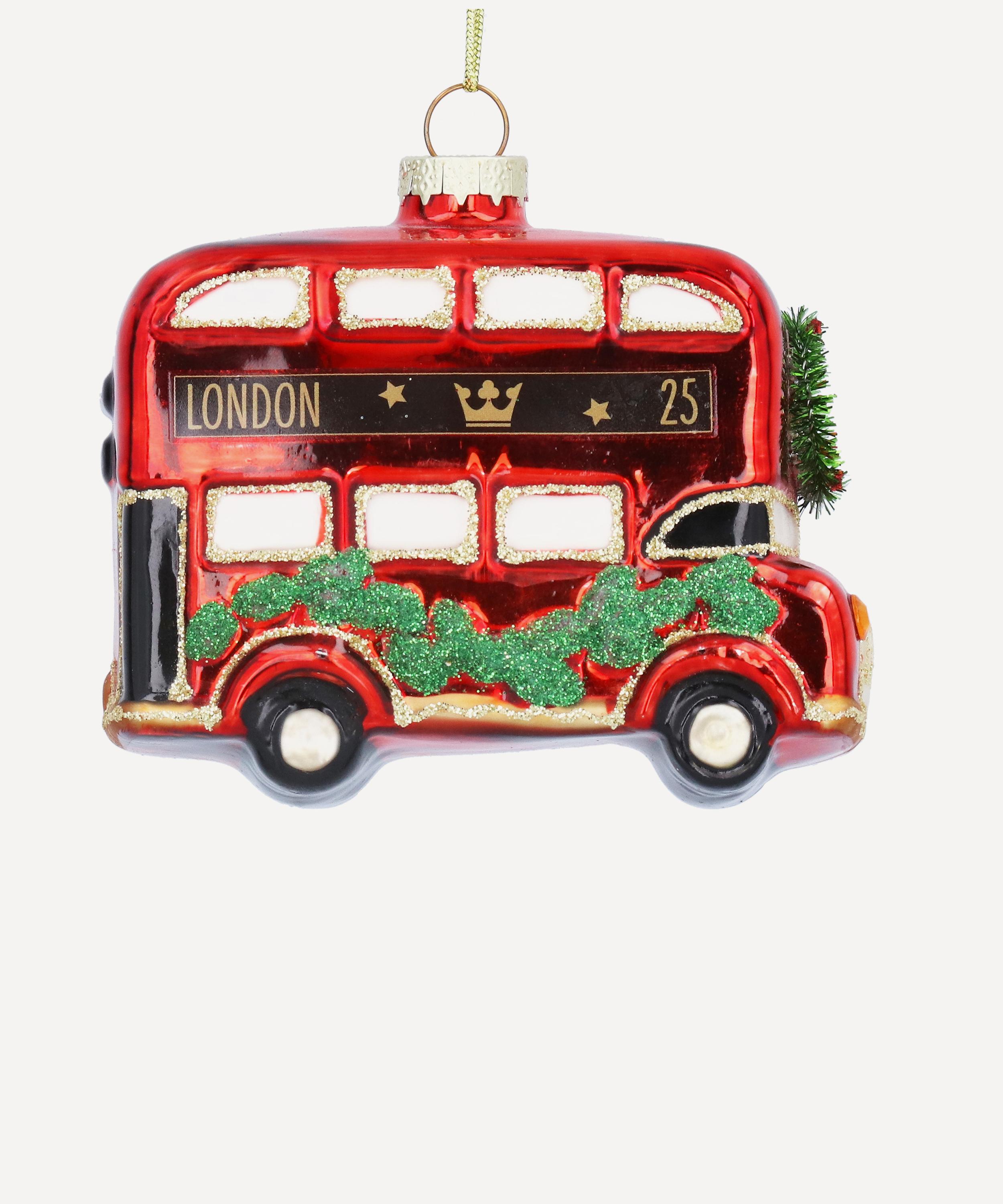 Christmas - London Bus with Wreath Dated Glass Ornament image number 0