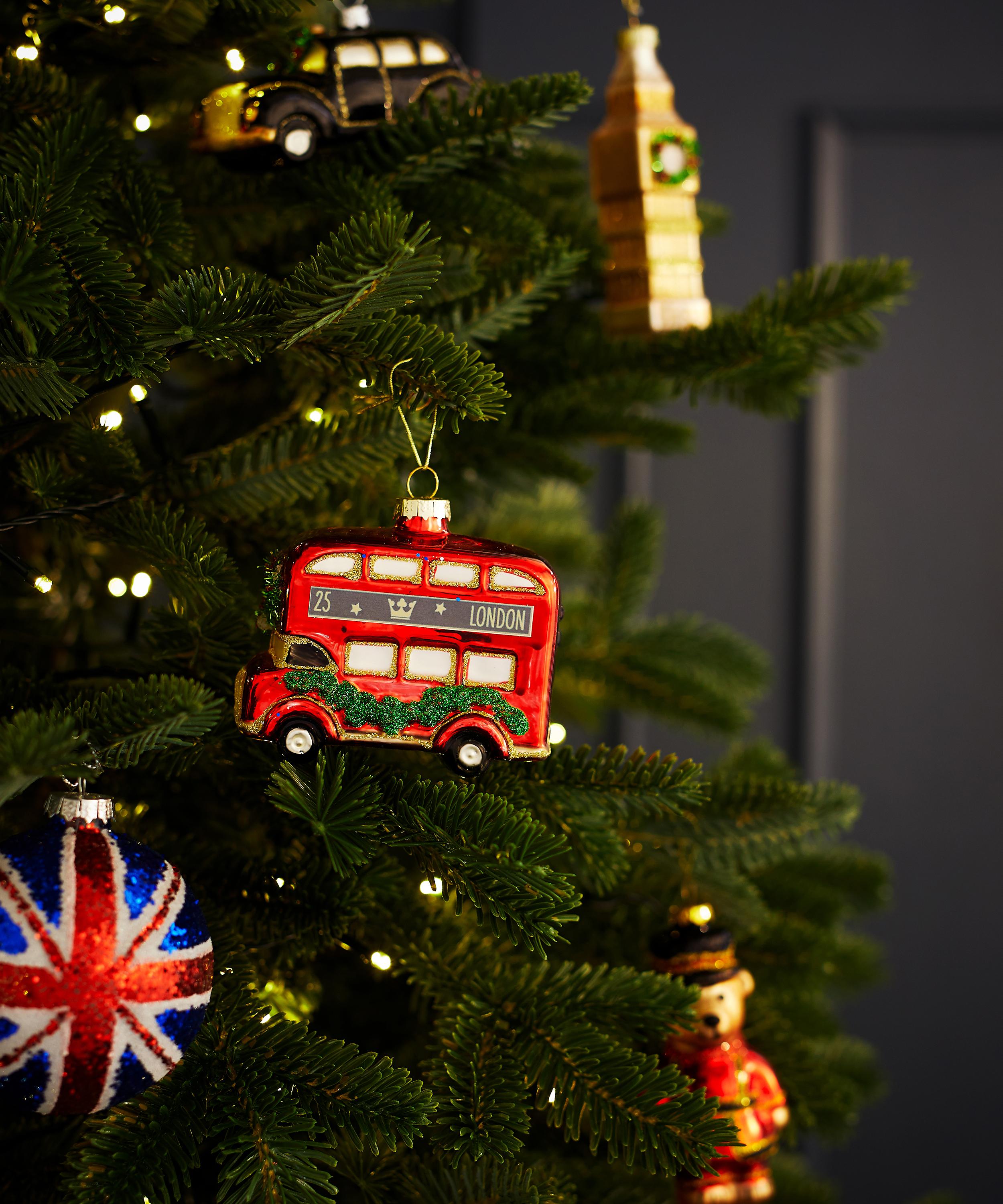 Christmas - London Bus with Wreath Dated Glass Ornament image number 1