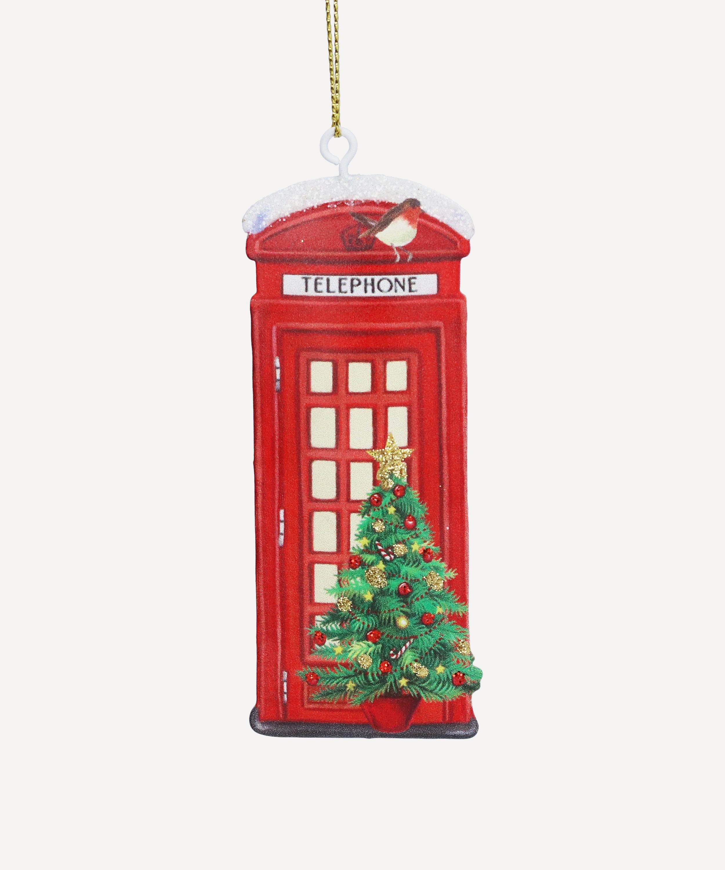 Christmas - London Phone Box with Holly Ornament image number 0