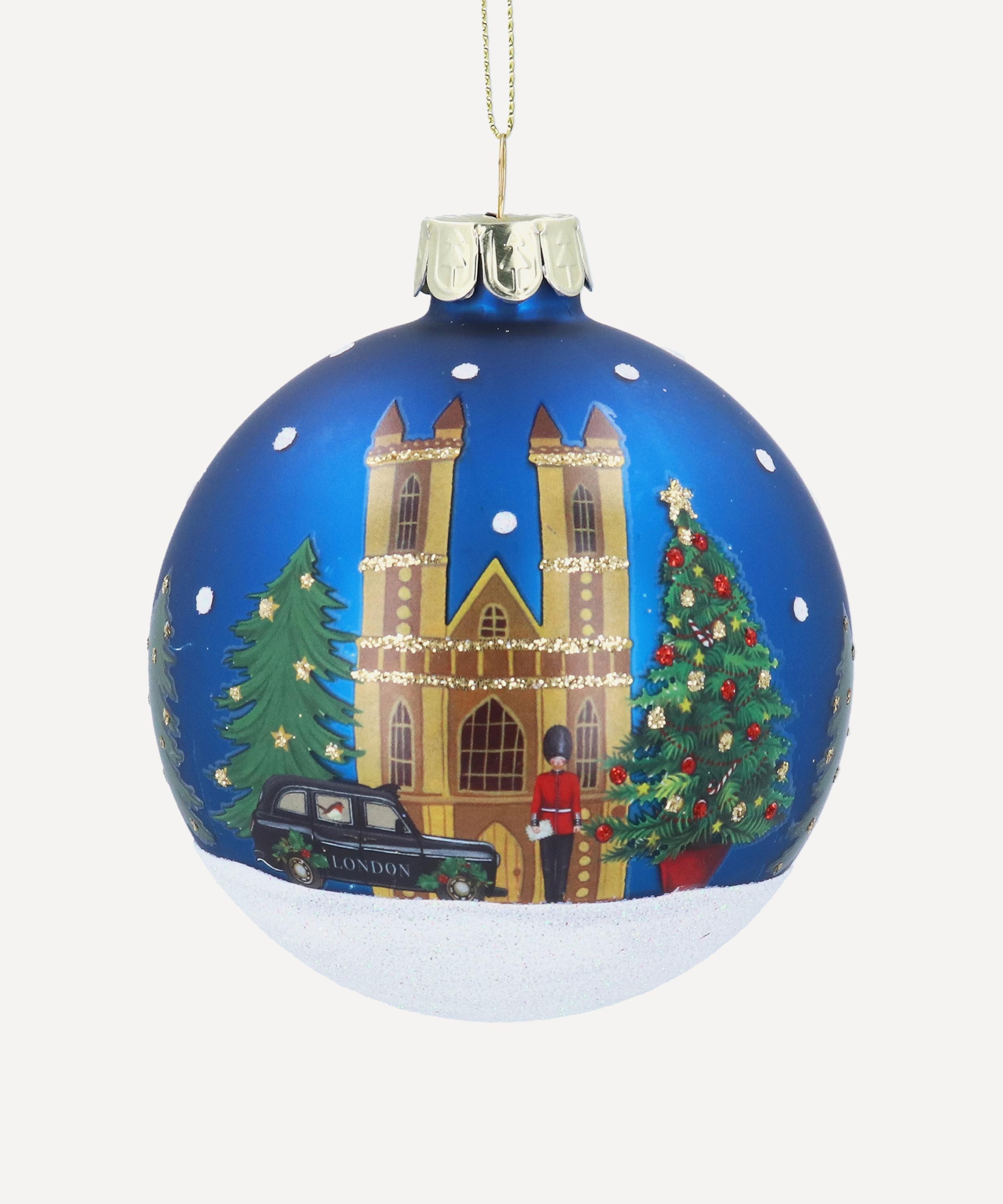 Christmas - London Scene Matt Blue Glass Ornament image number 0
