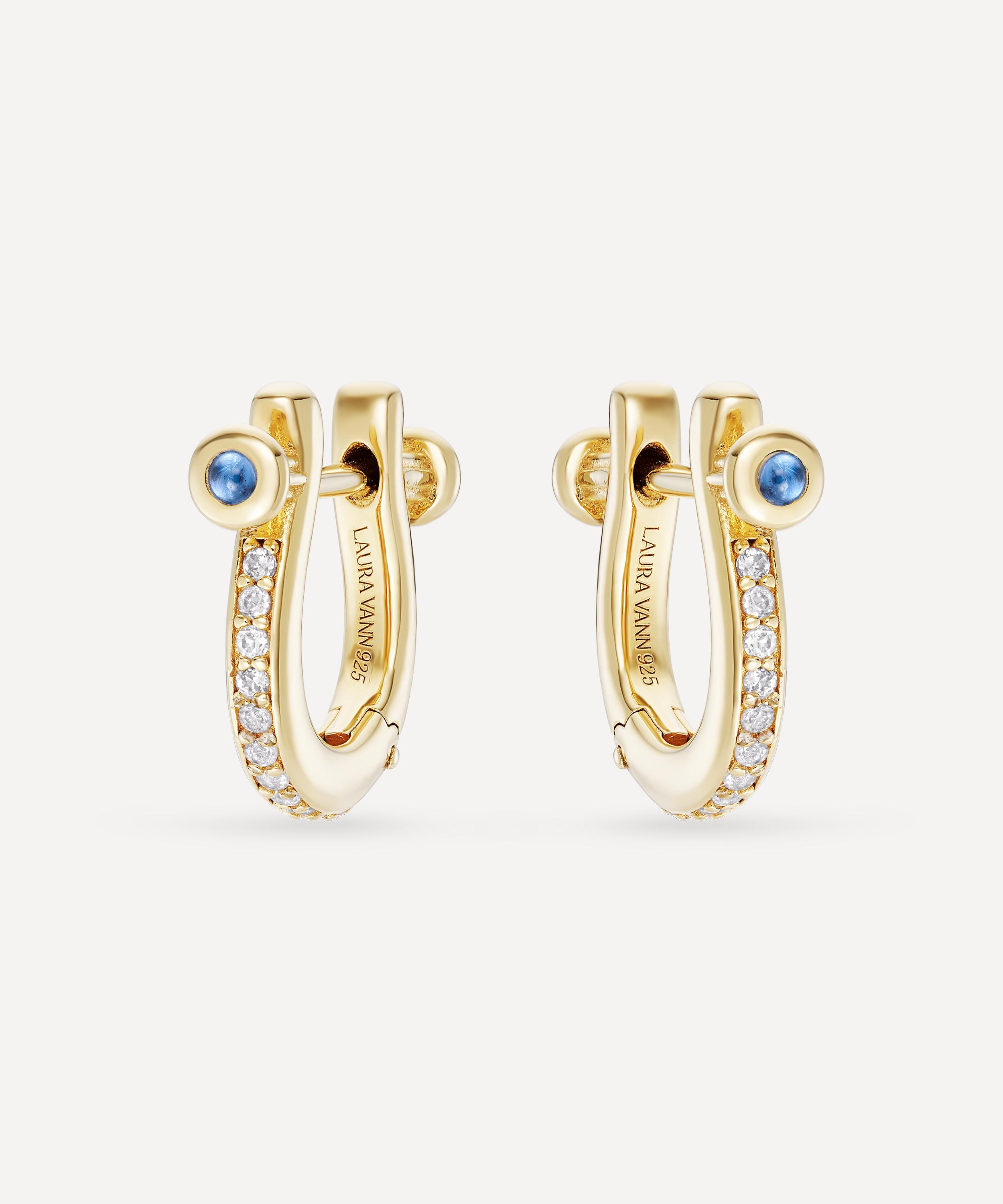 Laura Vann - 14ct Gold-Plated Vermeil Silver Cora Mini White Topaz Hoop Earrings