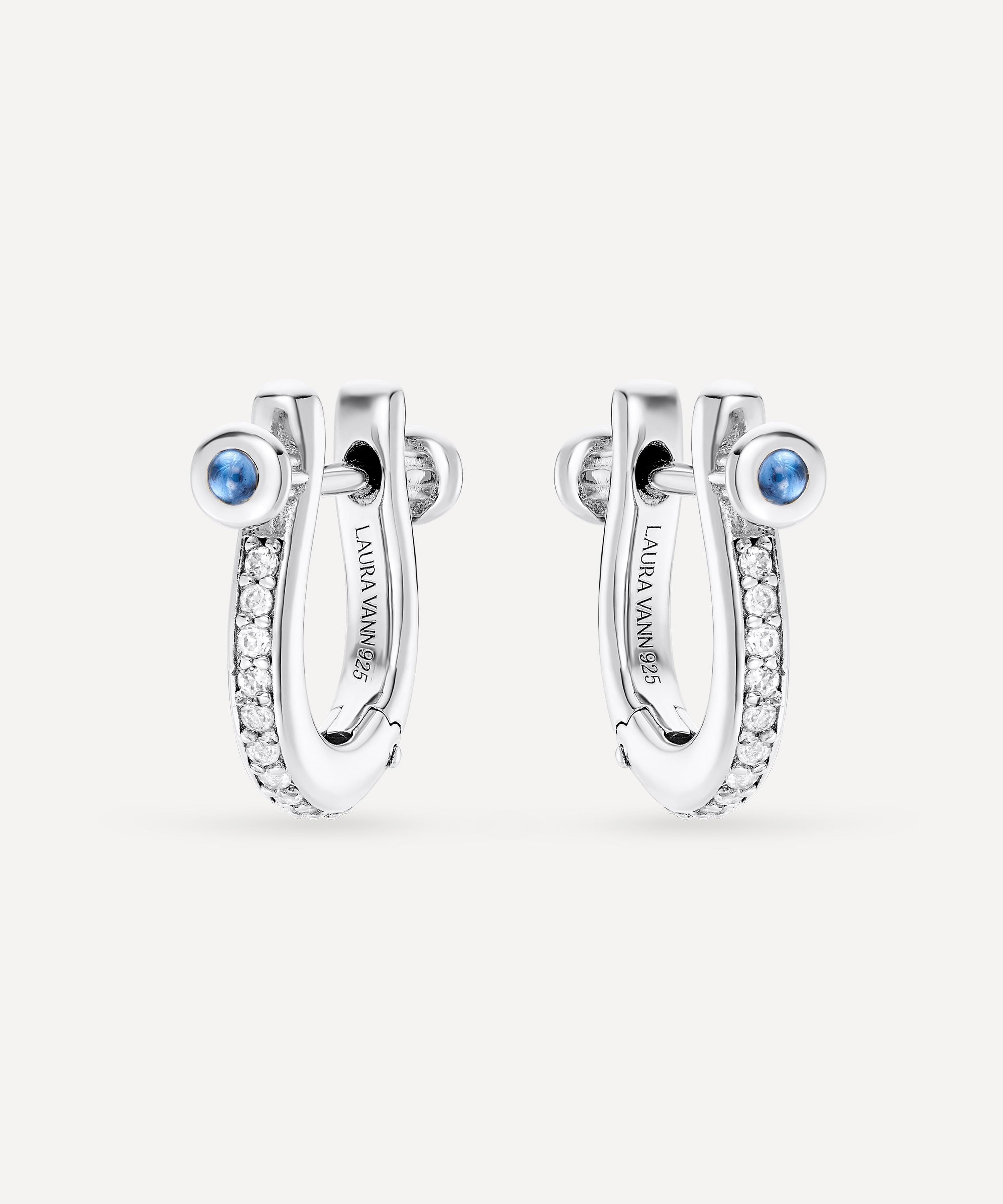Laura Vann - Rhodium-Plated Cora Mini White Topaz Hoop Earrings