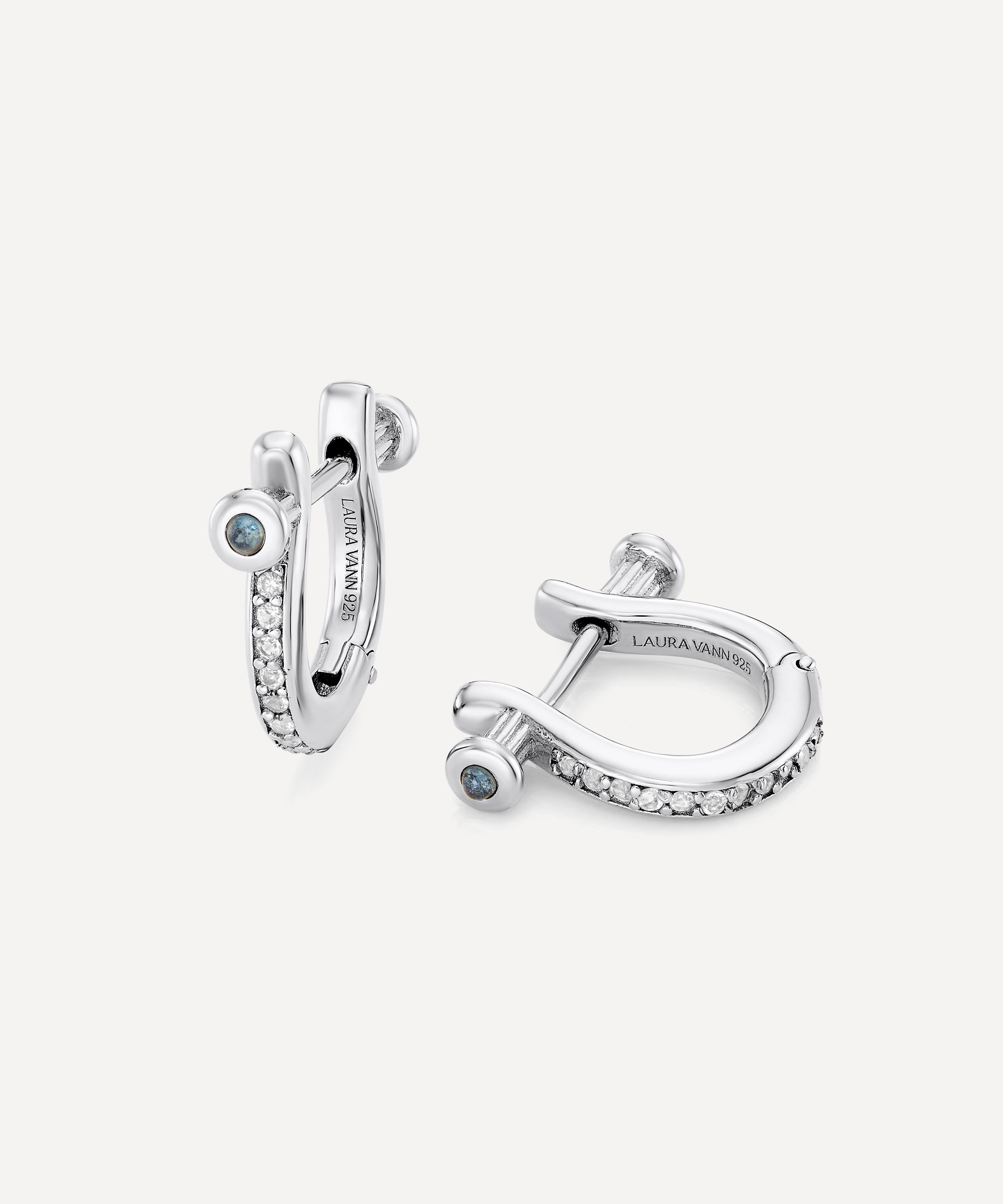 Laura Vann - Rhodium-Plated Cora Mini White Topaz Hoop Earrings image number 1