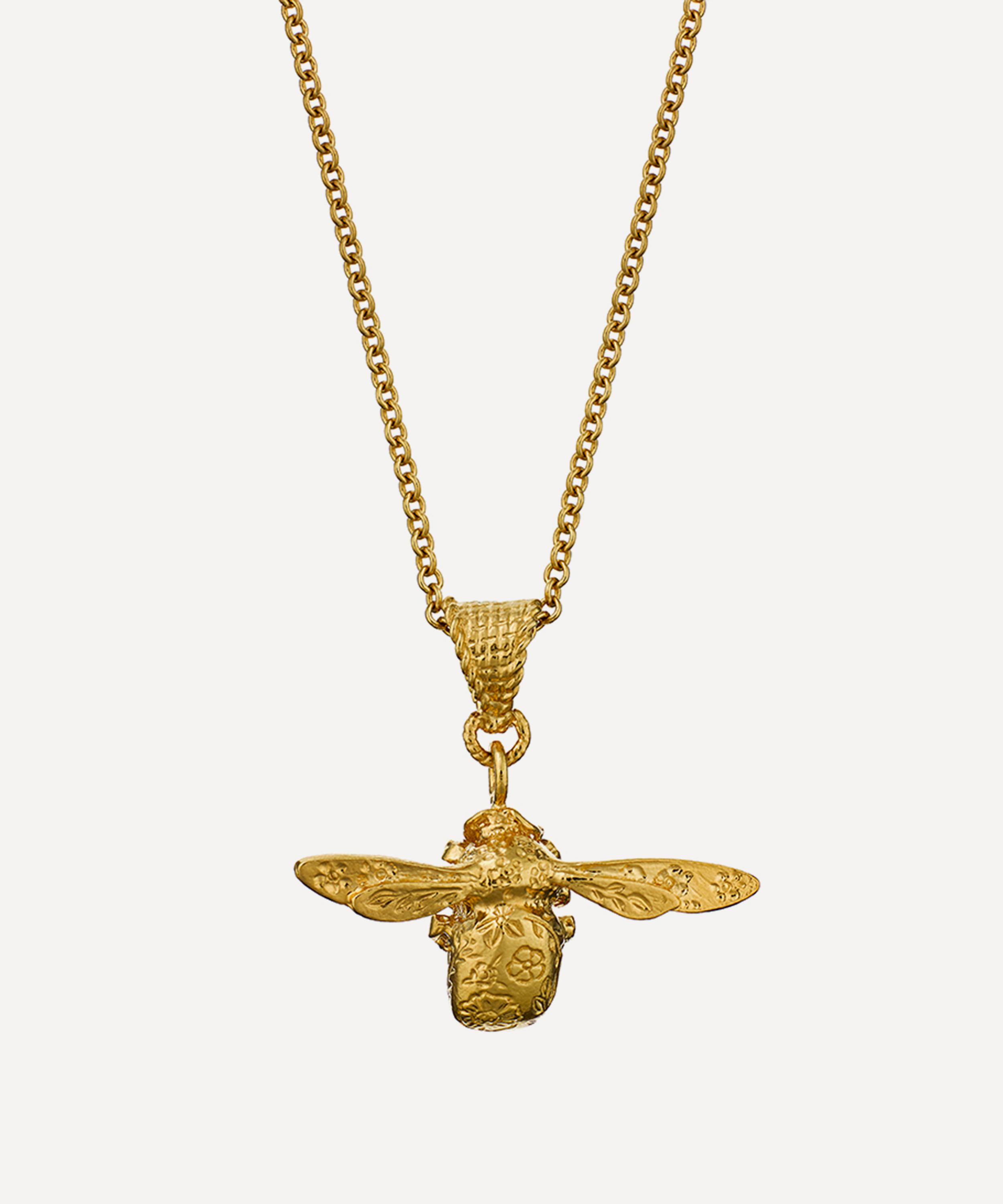 Alex Monroe - 22ct Gold-Plated Floral Engraved Bee Pendant Necklace