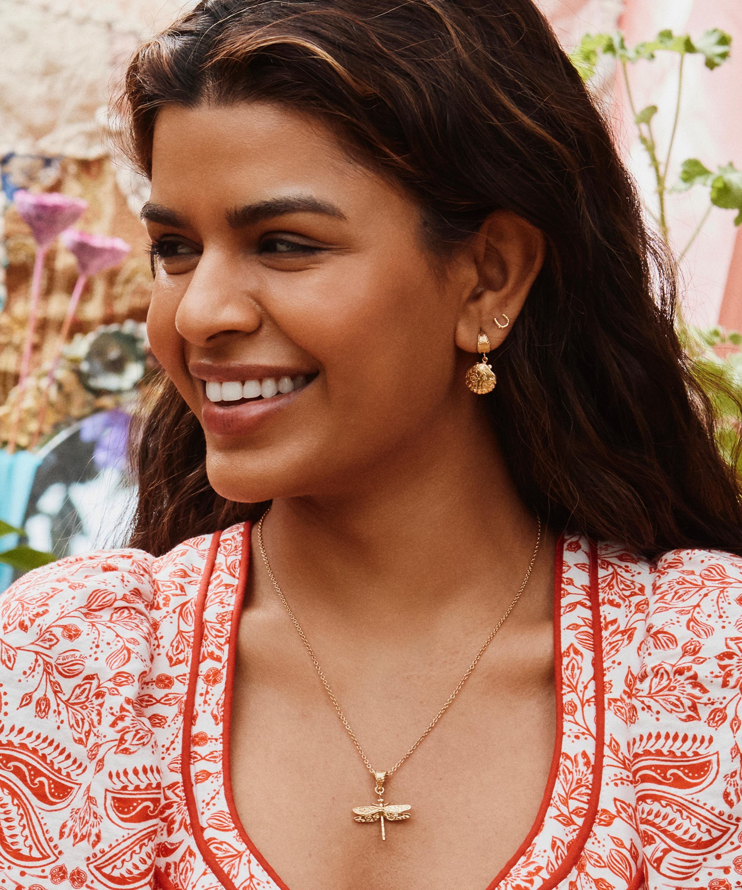Alex Monroe - 22ct Gold-Plated Floral Engraved Dragonfly Pendant Necklace image number 1