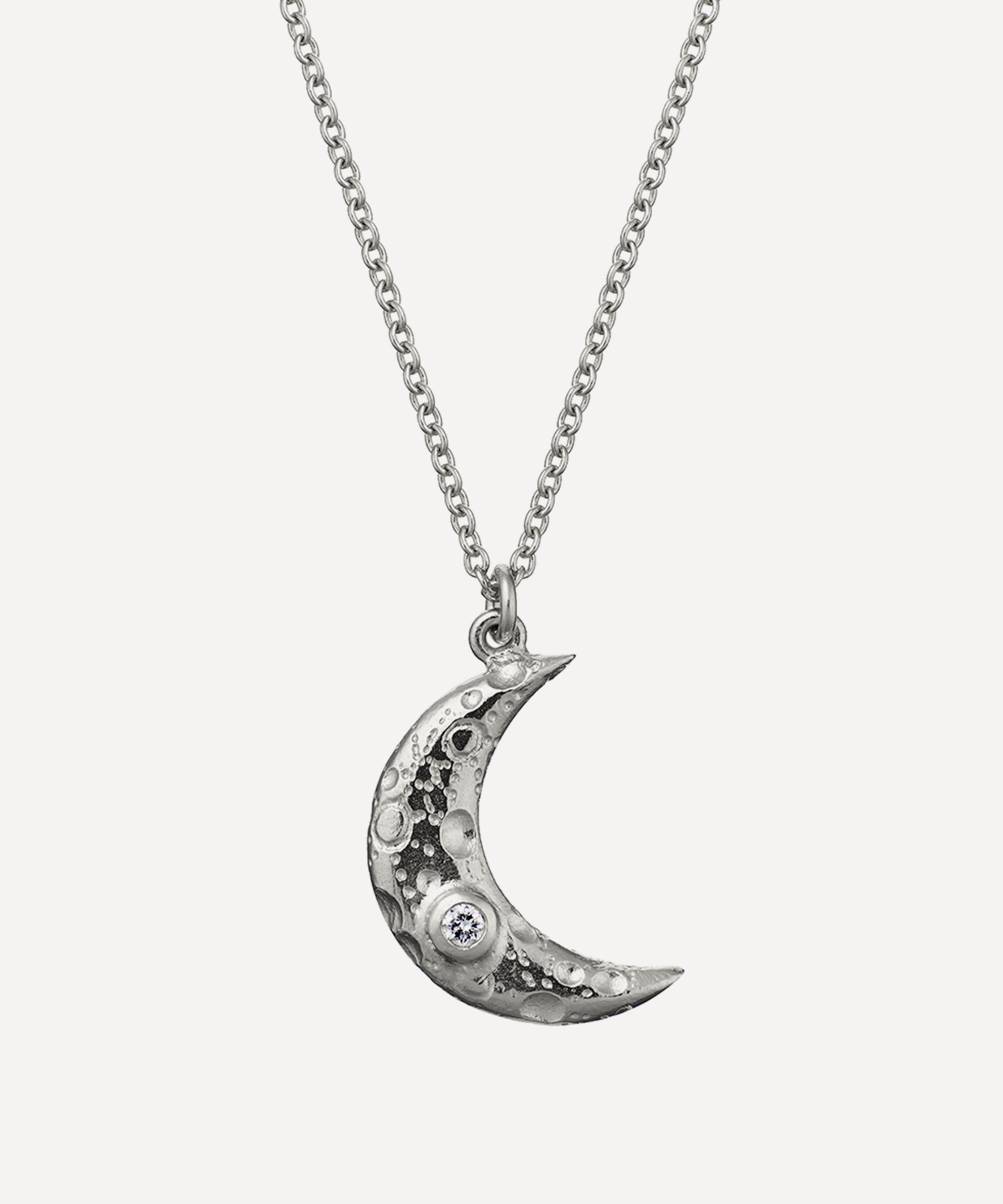 Alex Monroe - Sterling Silver Stargazing Crescent Moon Pendant Necklace