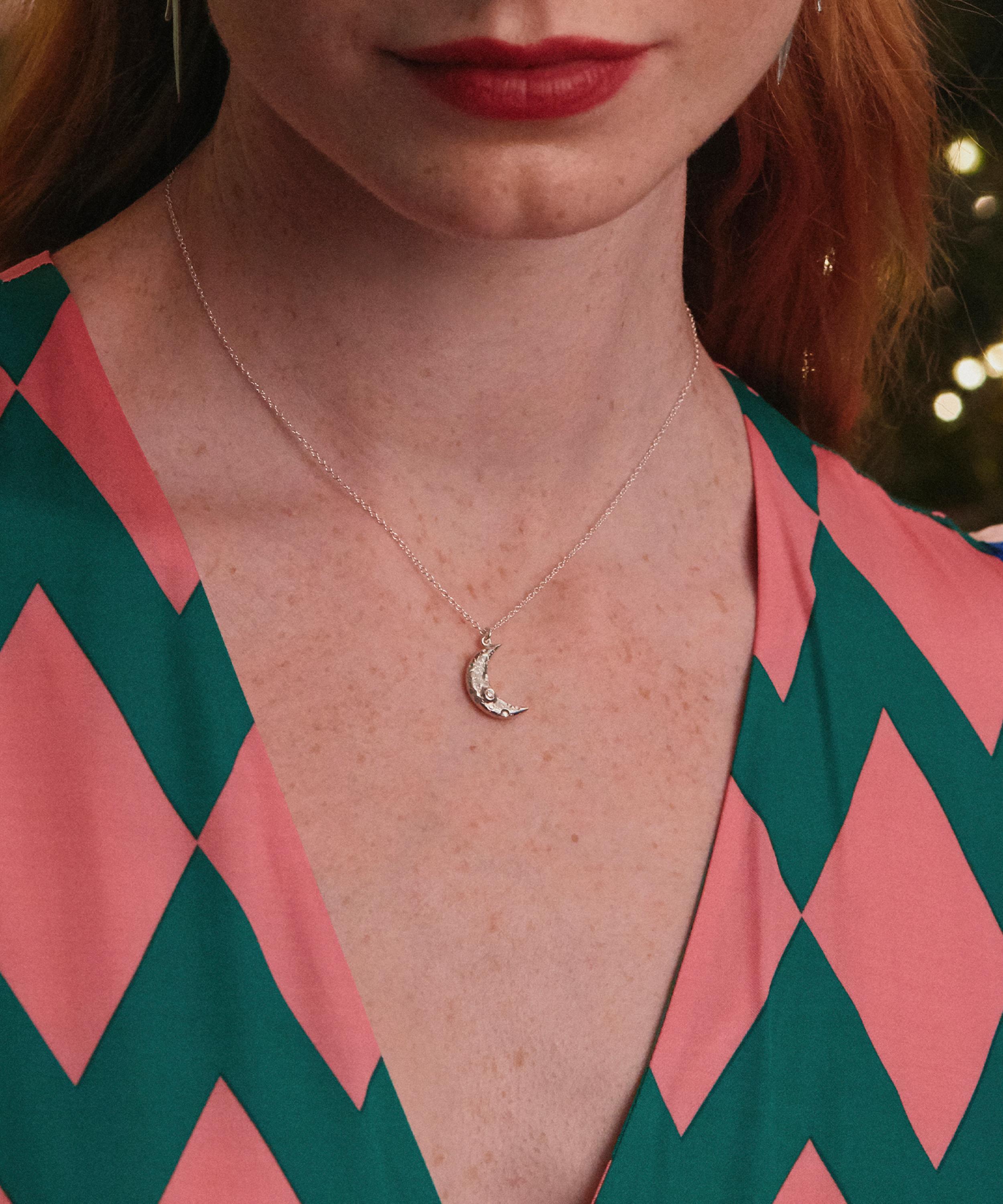 Alex Monroe - Sterling Silver Stargazing Crescent Moon Pendant Necklace image number 1