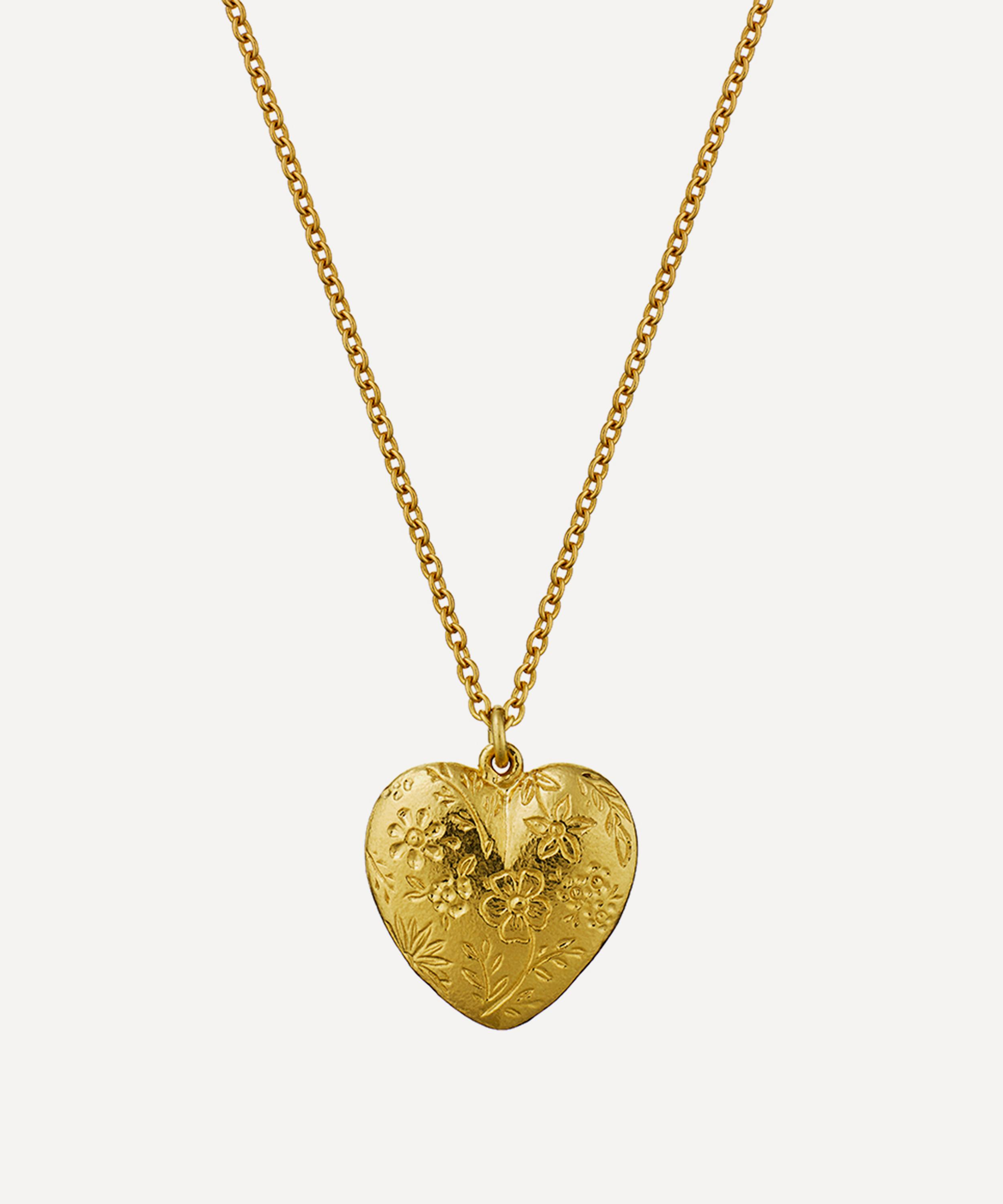 Alex Monroe - 22ct Gold-Plated Floral Engraved Heart Pendant Necklace