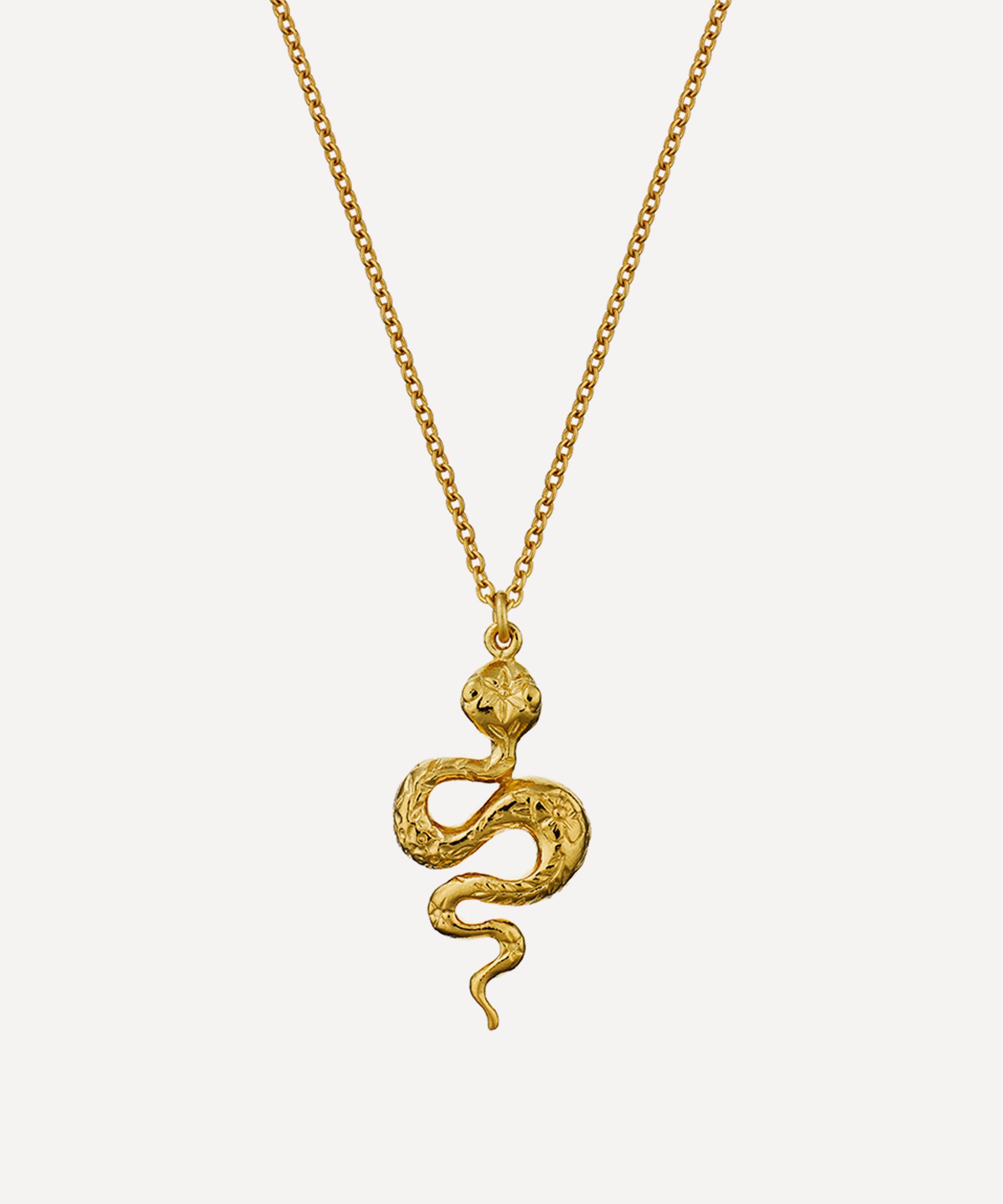 Alex Monroe - 22ct Gold-Plated Floral Engraved Snake Pendant Necklace