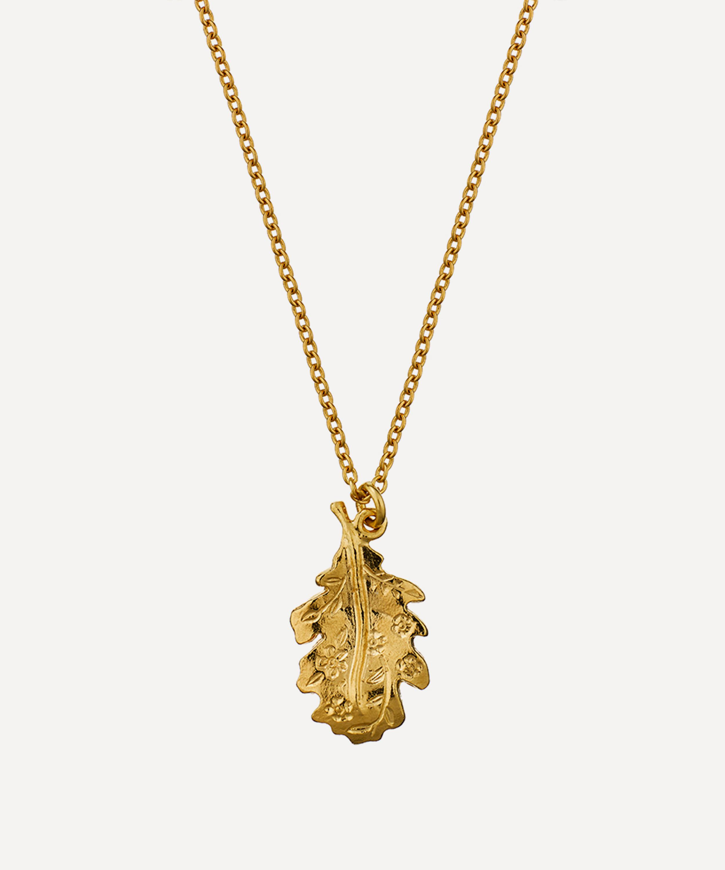 Alex Monroe - 22ct Gold-Plated Floral Engraved Oak Leaf Pendant Necklace