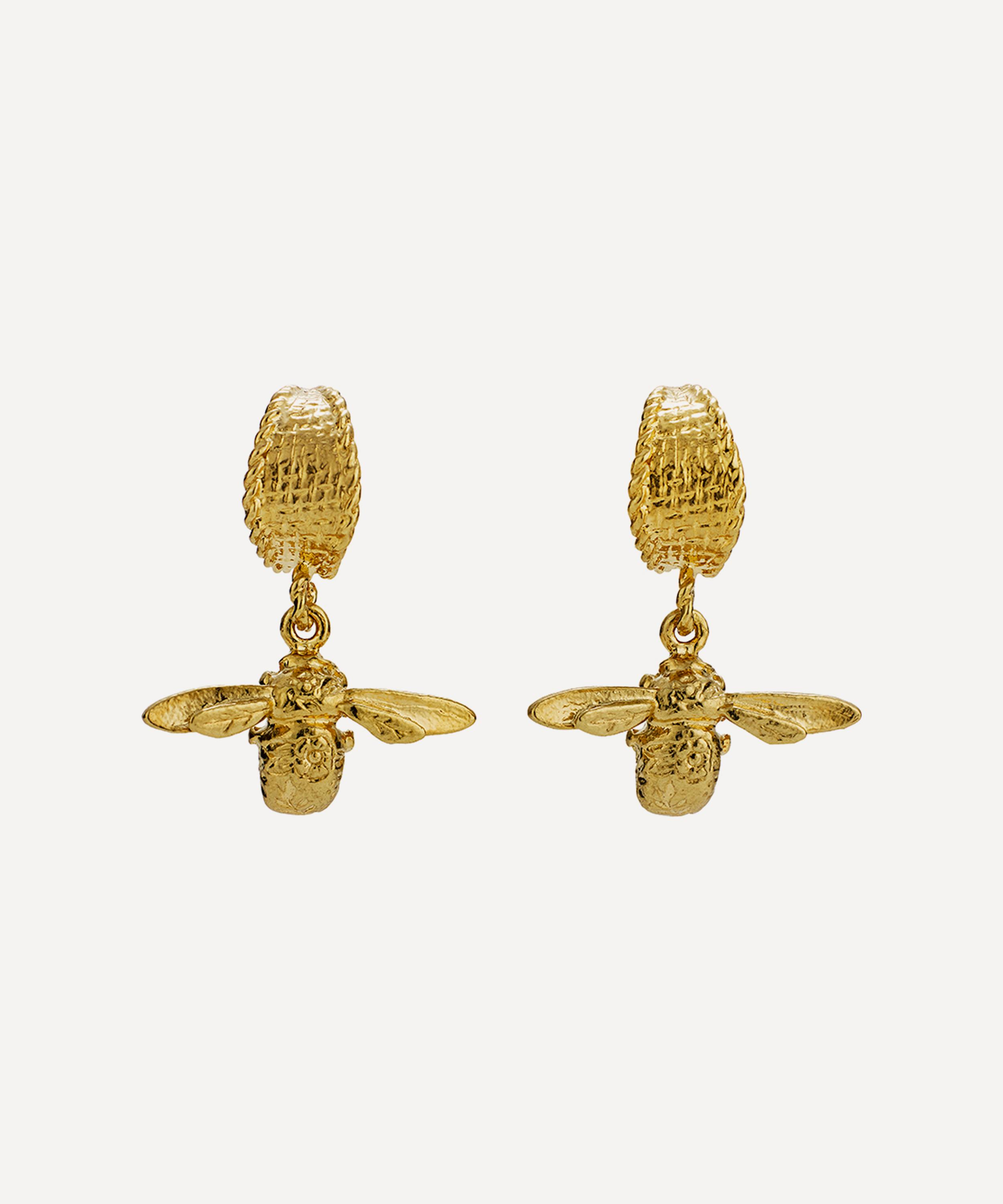 Alex Monroe - 22ct Gold-Plated Floral Engraved Bee Drop Hoop Earrings