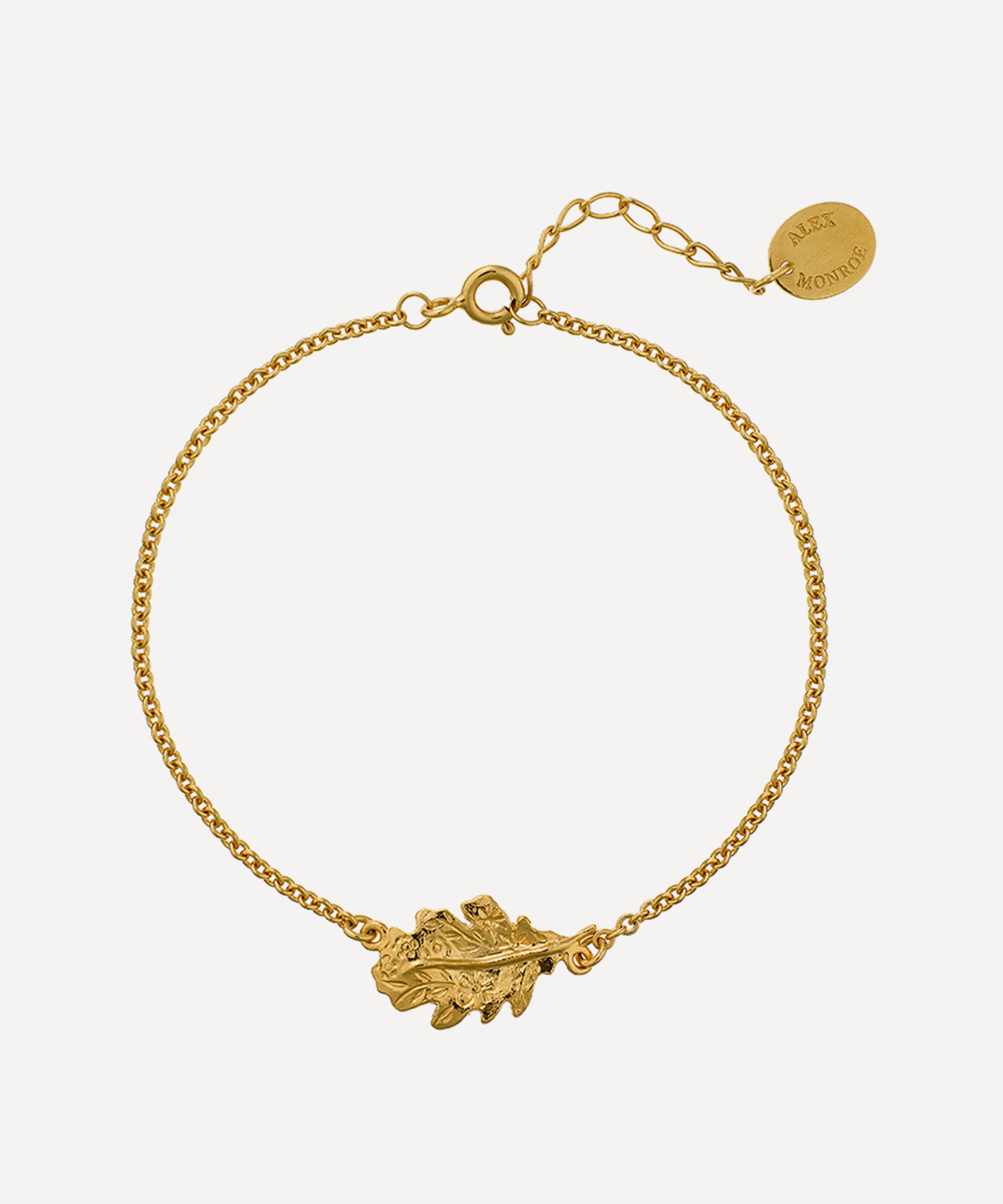 Alex Monroe - 22ct Gold-Plated Floral Engraved Oak Leaf Inline Bracelet