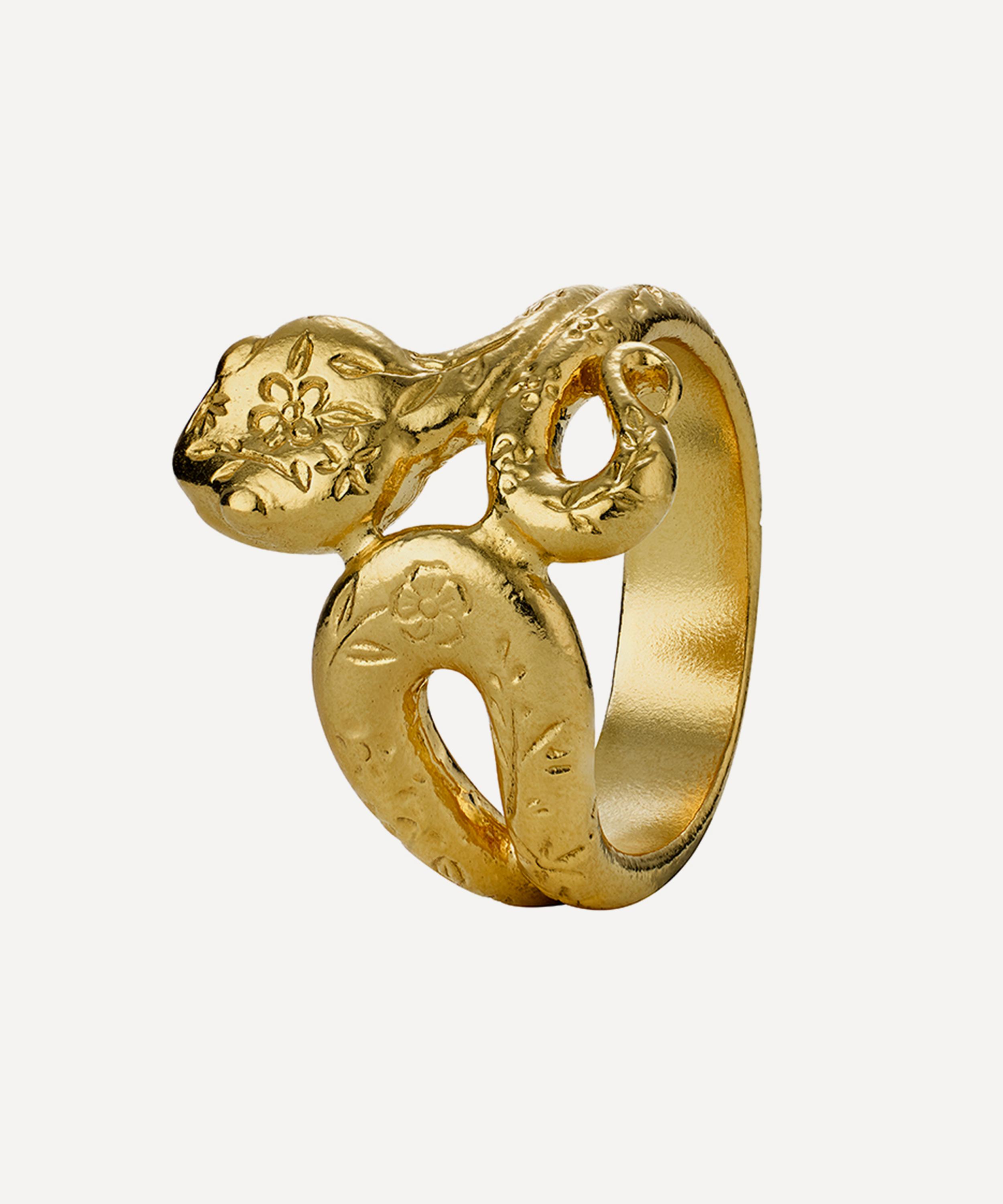 Alex Monroe - 22ct Gold-Plated Floral Engraved Snake Ring