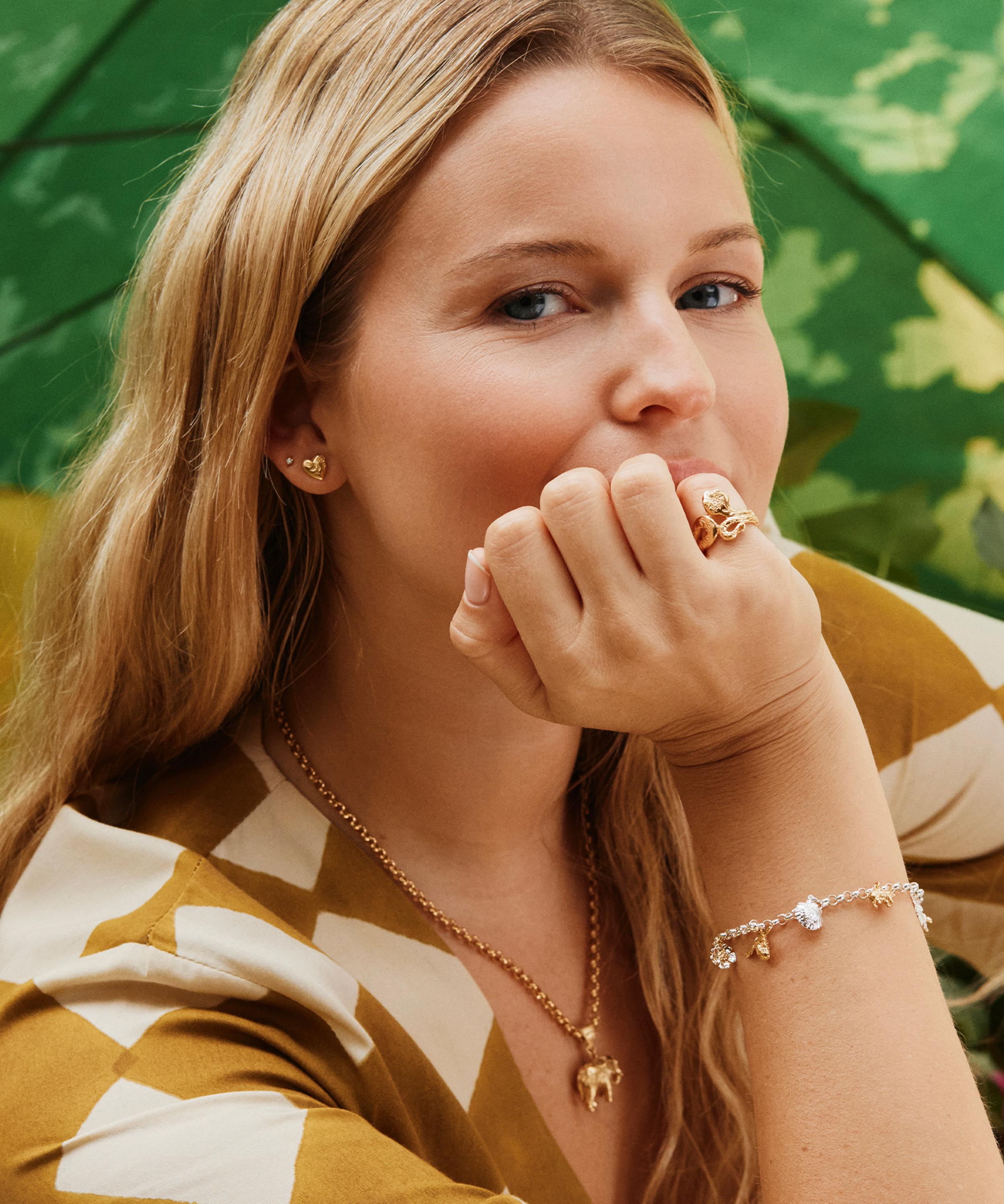 Alex Monroe - 22ct Gold-Plated Floral Engraved Snake Ring image number 1