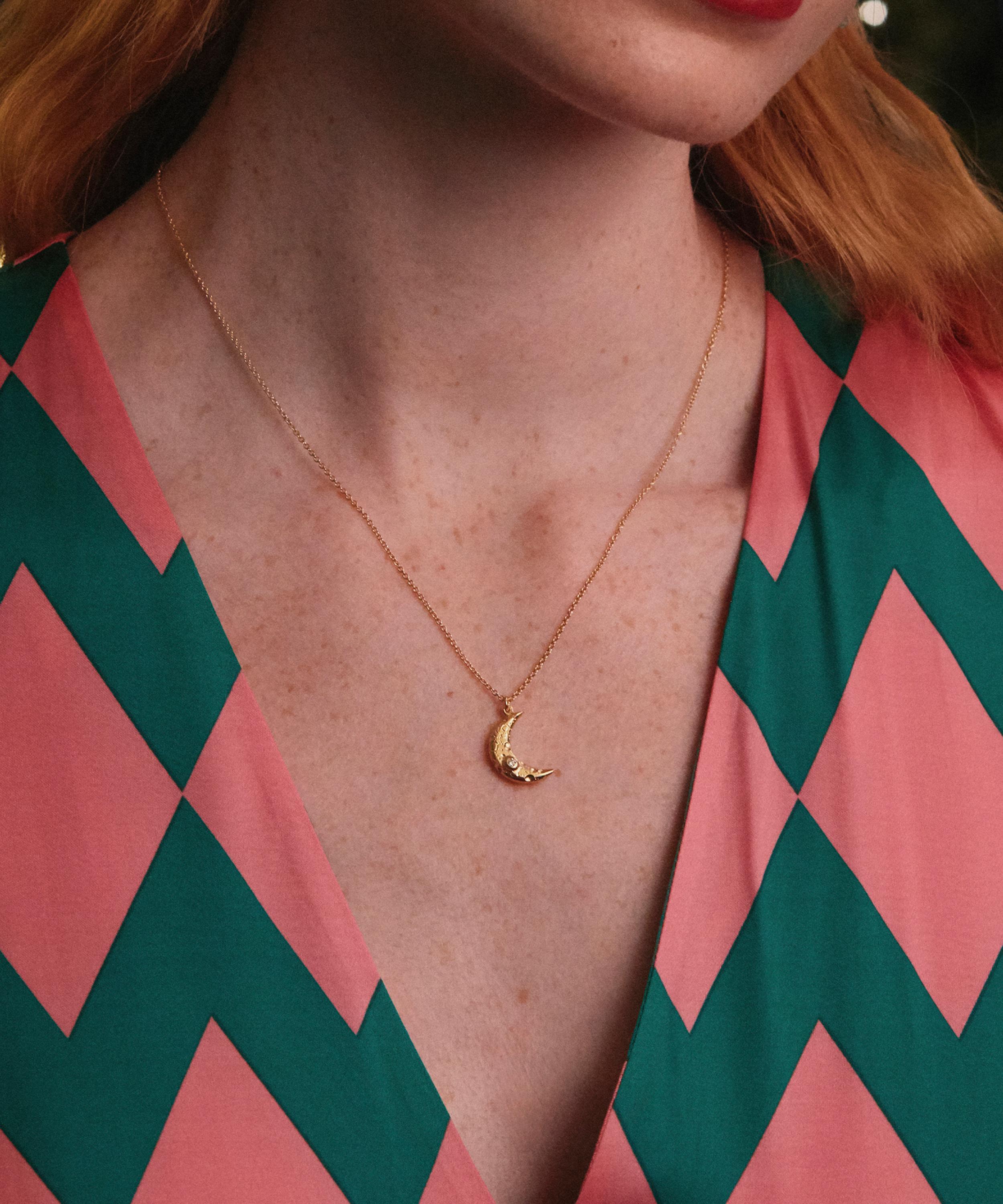 Alex Monroe - 22ct Gold-Plated Stargazing Crescent Moon Pendant Necklace image number 1