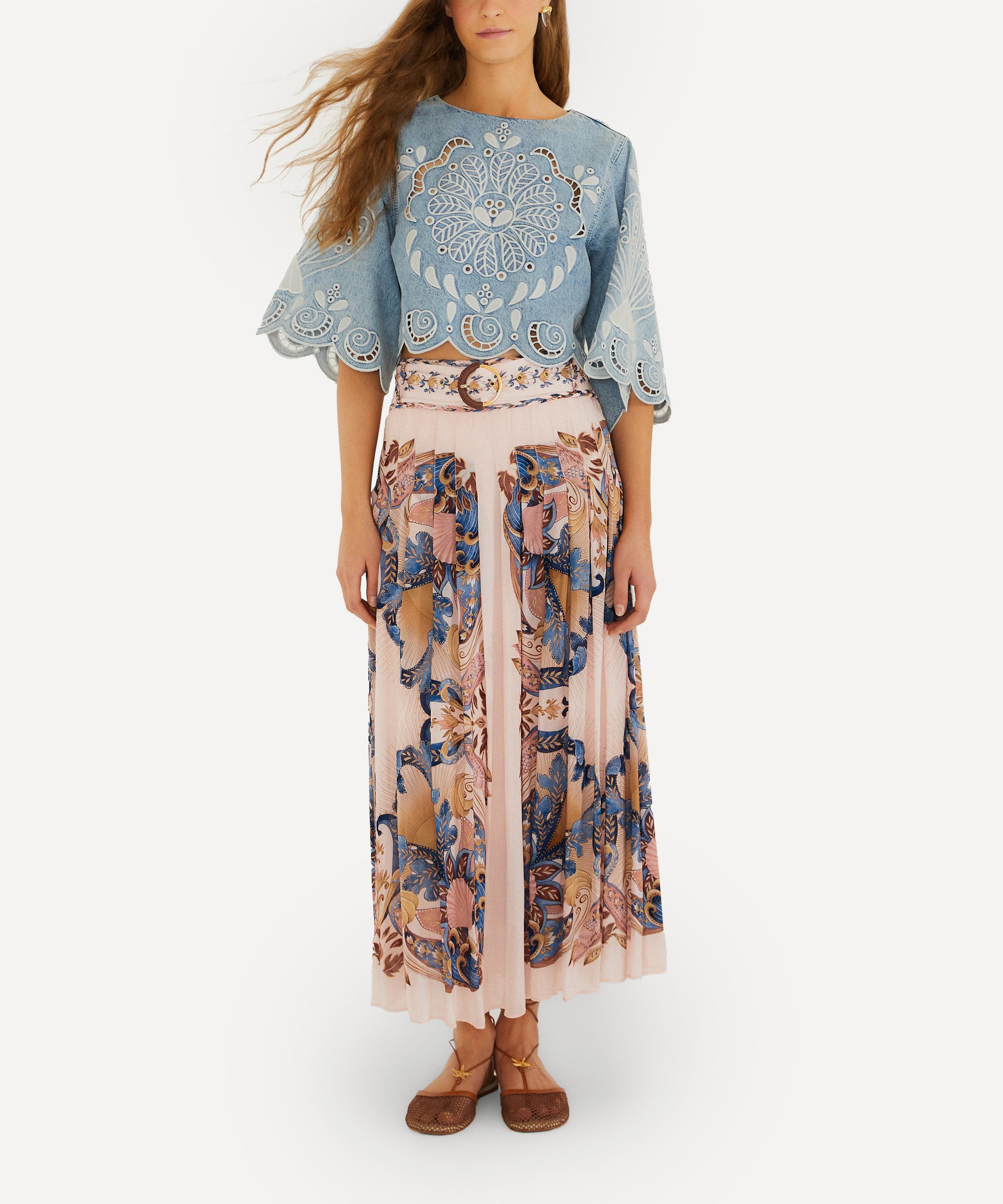 FARM Rio - Soft Pink Sea Garden Scarf Pleated Maxi Skirt