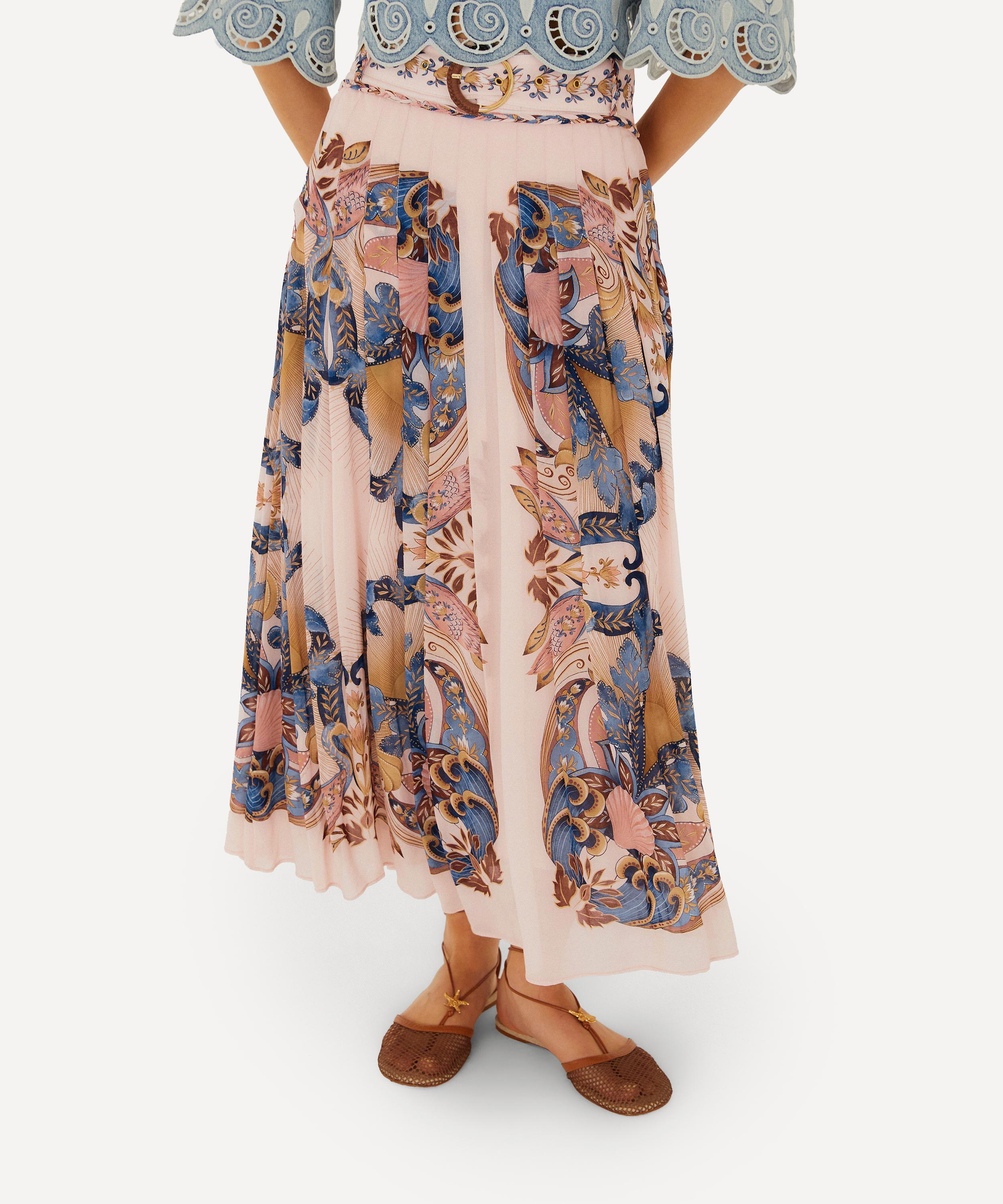 FARM Rio - Soft Pink Sea Garden Scarf Pleated Maxi Skirt image number 1