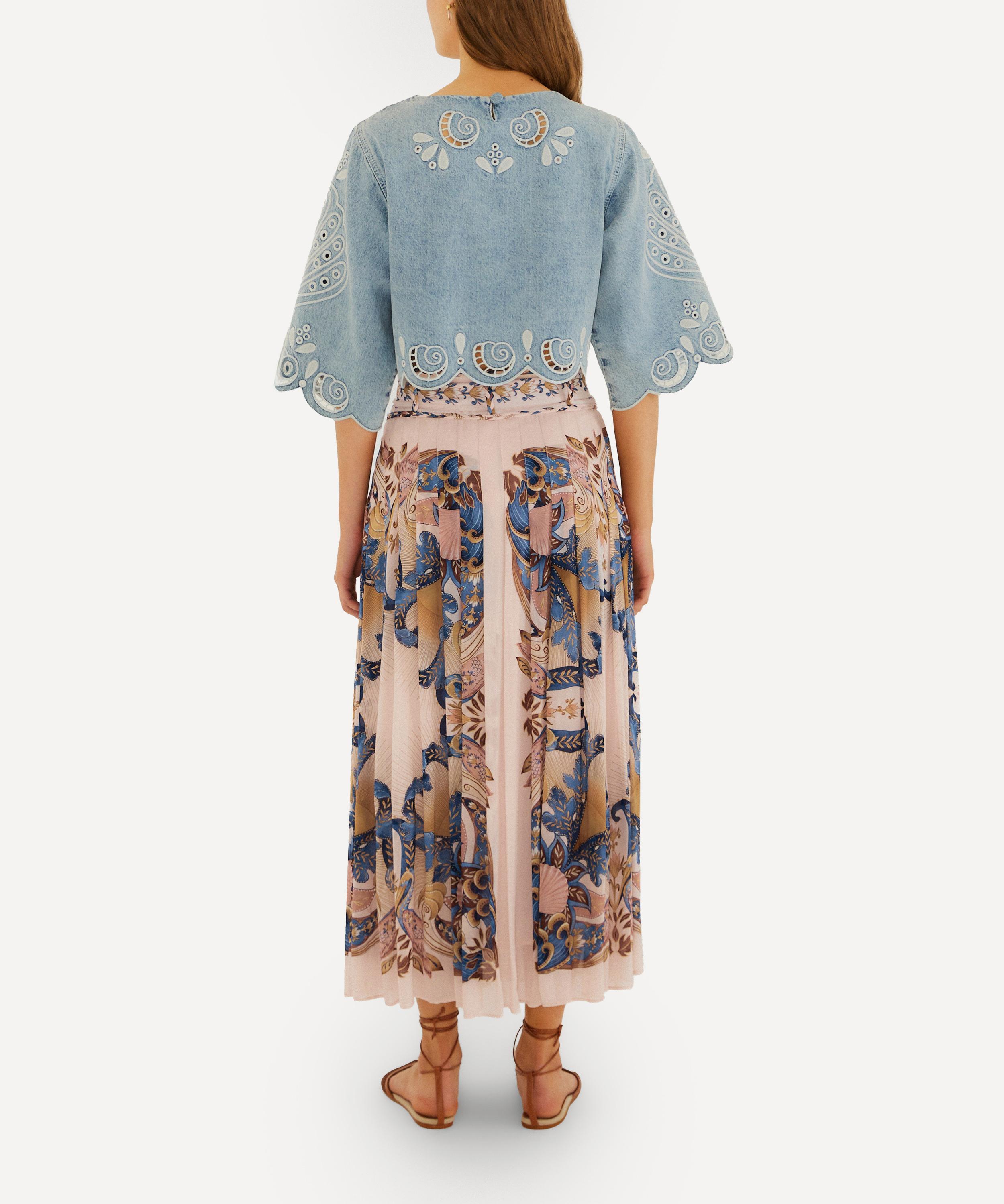 FARM Rio - Soft Pink Sea Garden Scarf Pleated Maxi Skirt image number 2