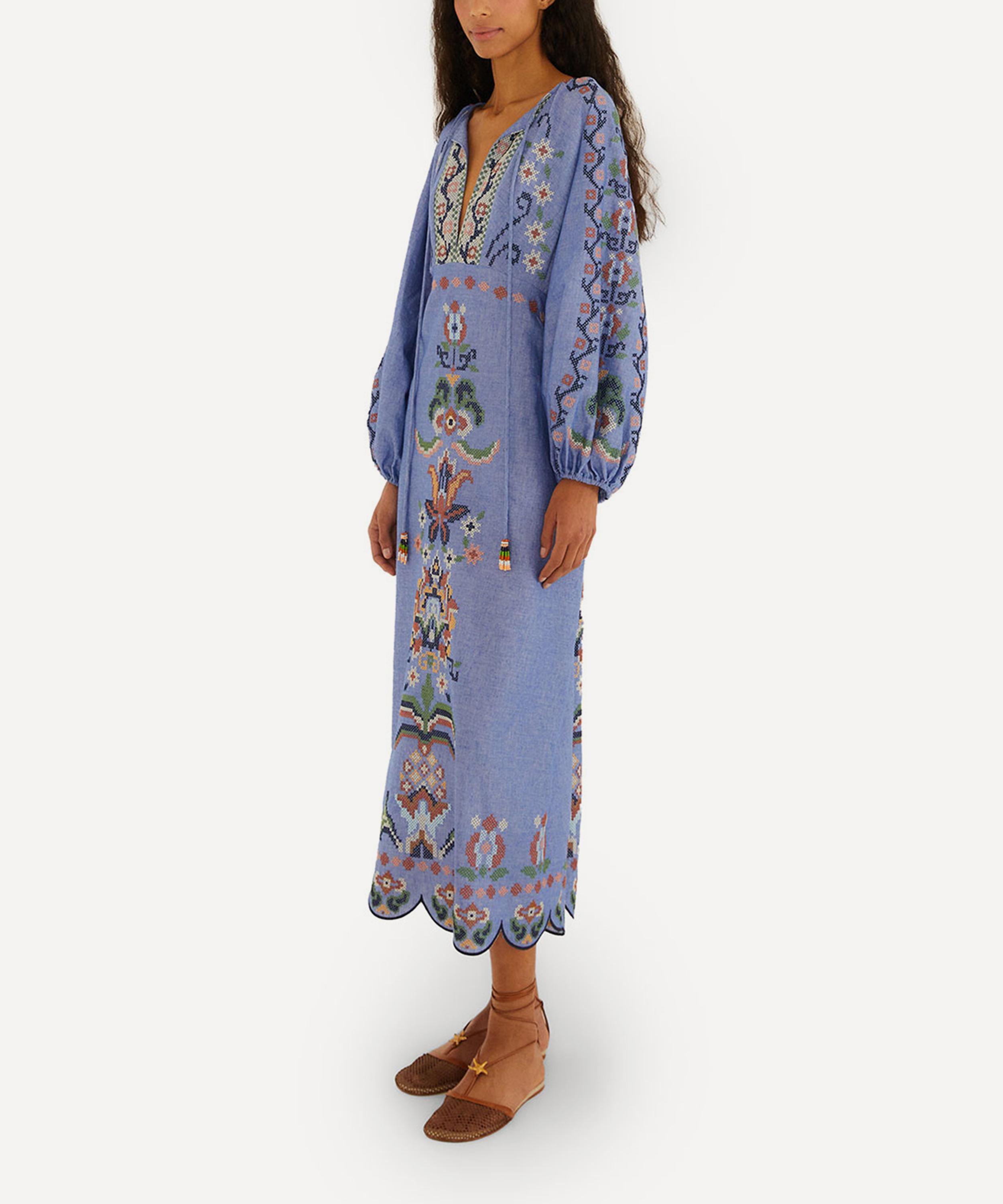 FARM Rio - Garden Tapestry Long-Sleeve Midi-Dress