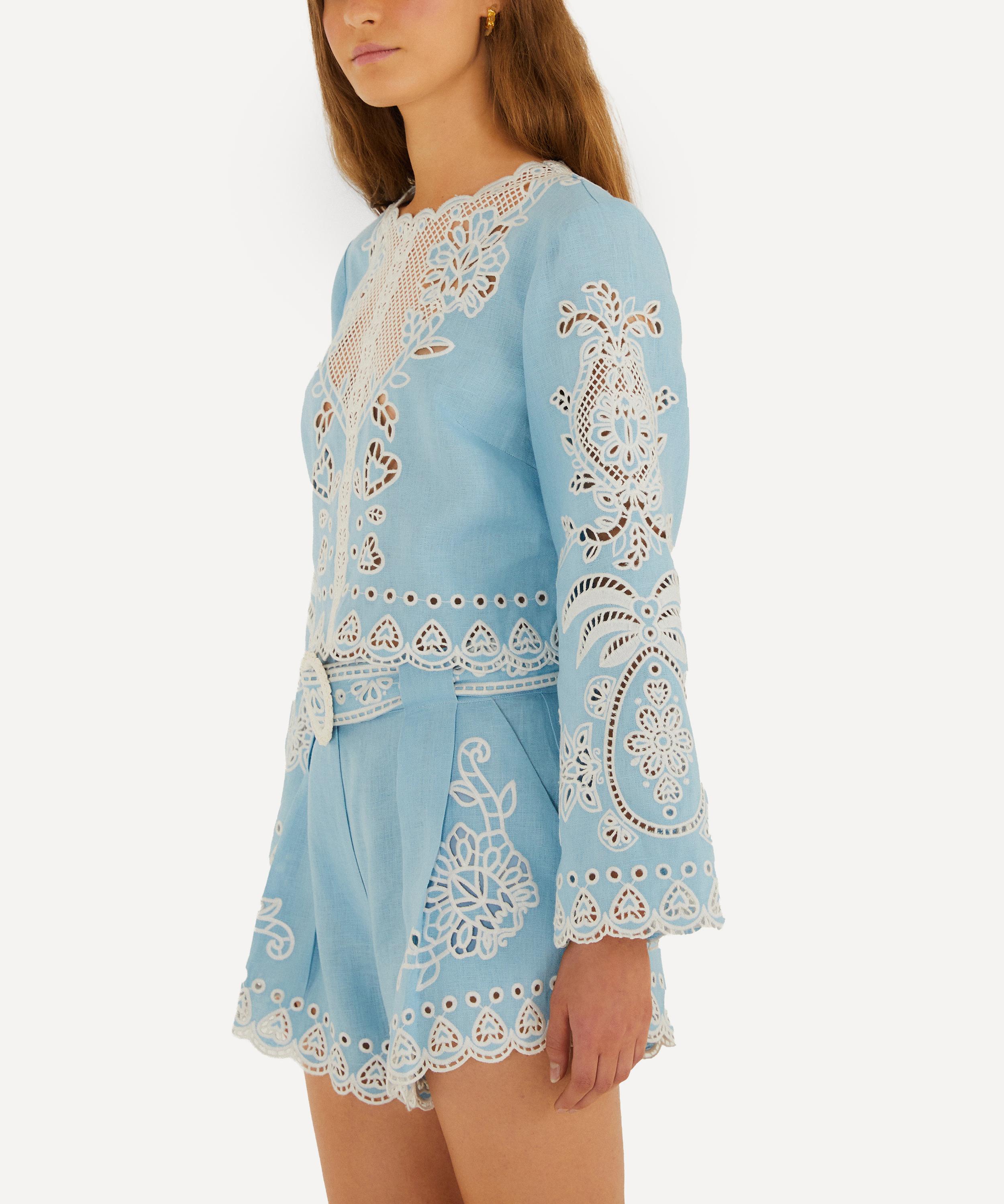 FARM Rio - Light Blue Romantic Richelieu Blouse