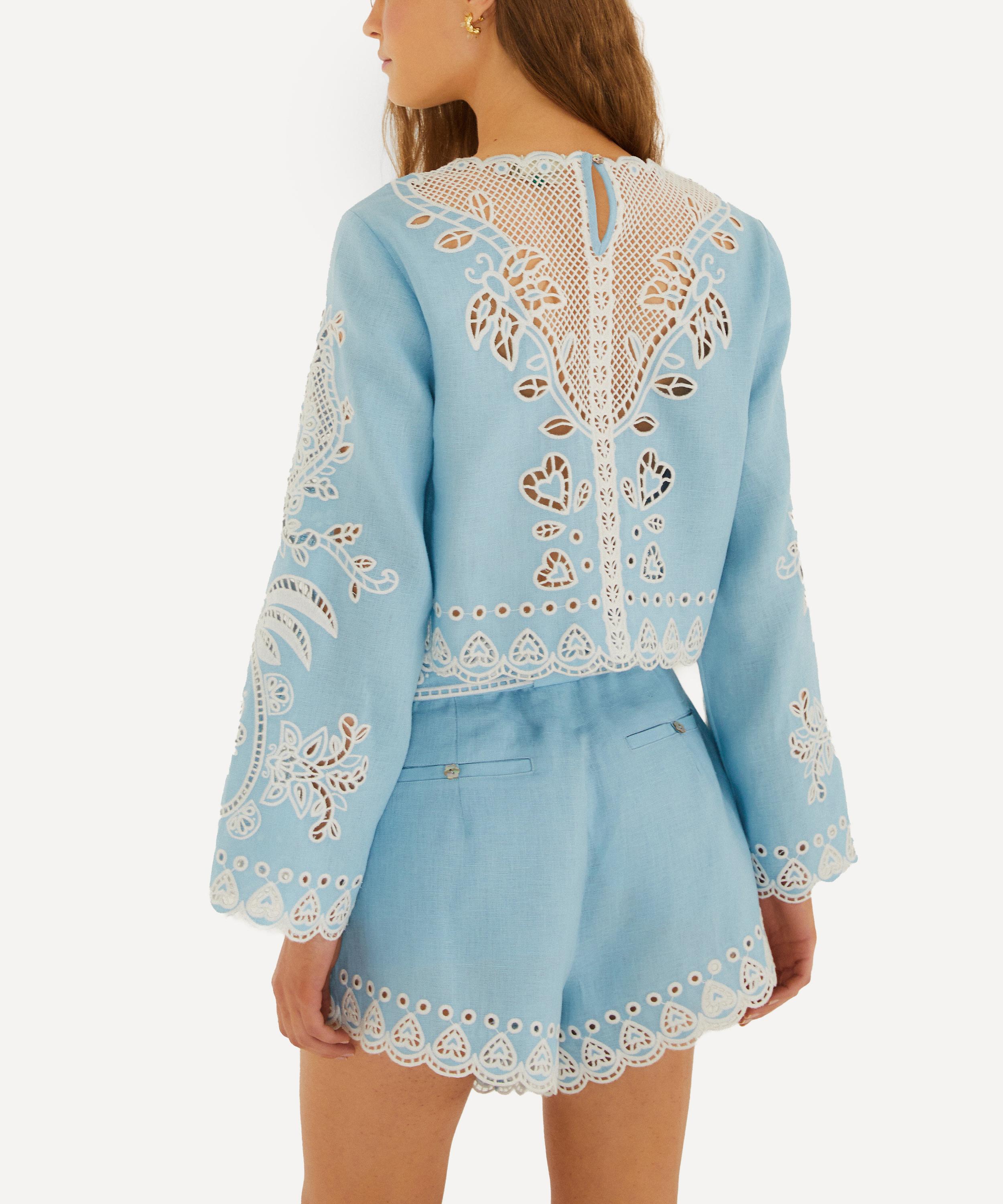 FARM Rio - Light Blue Romantic Richelieu Blouse image number 2
