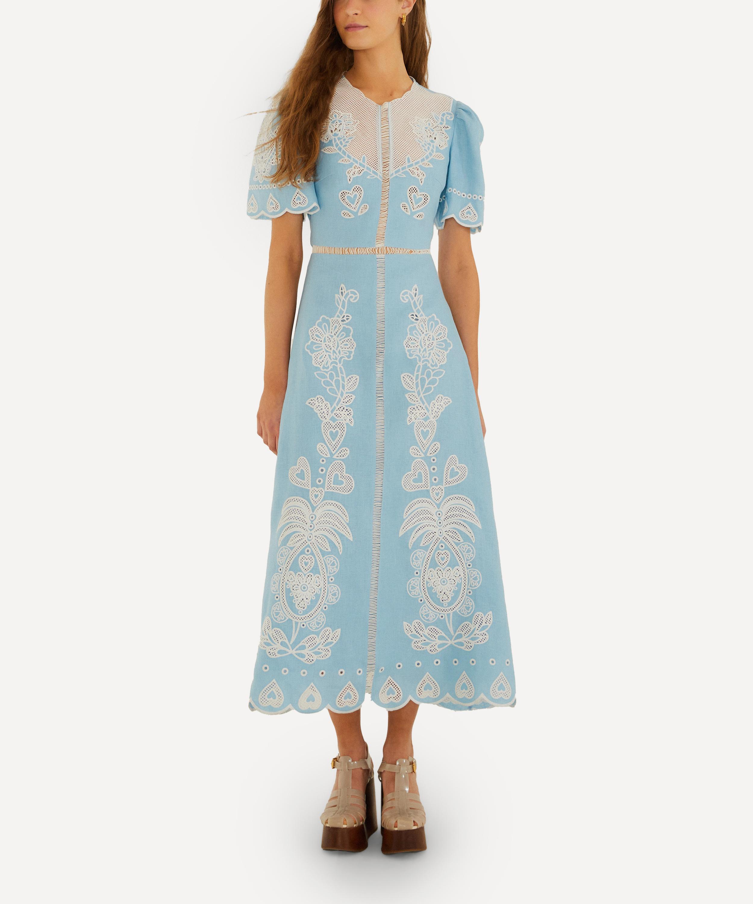 FARM Rio - Light Blue Embroidered Midi Dress&nbsp;