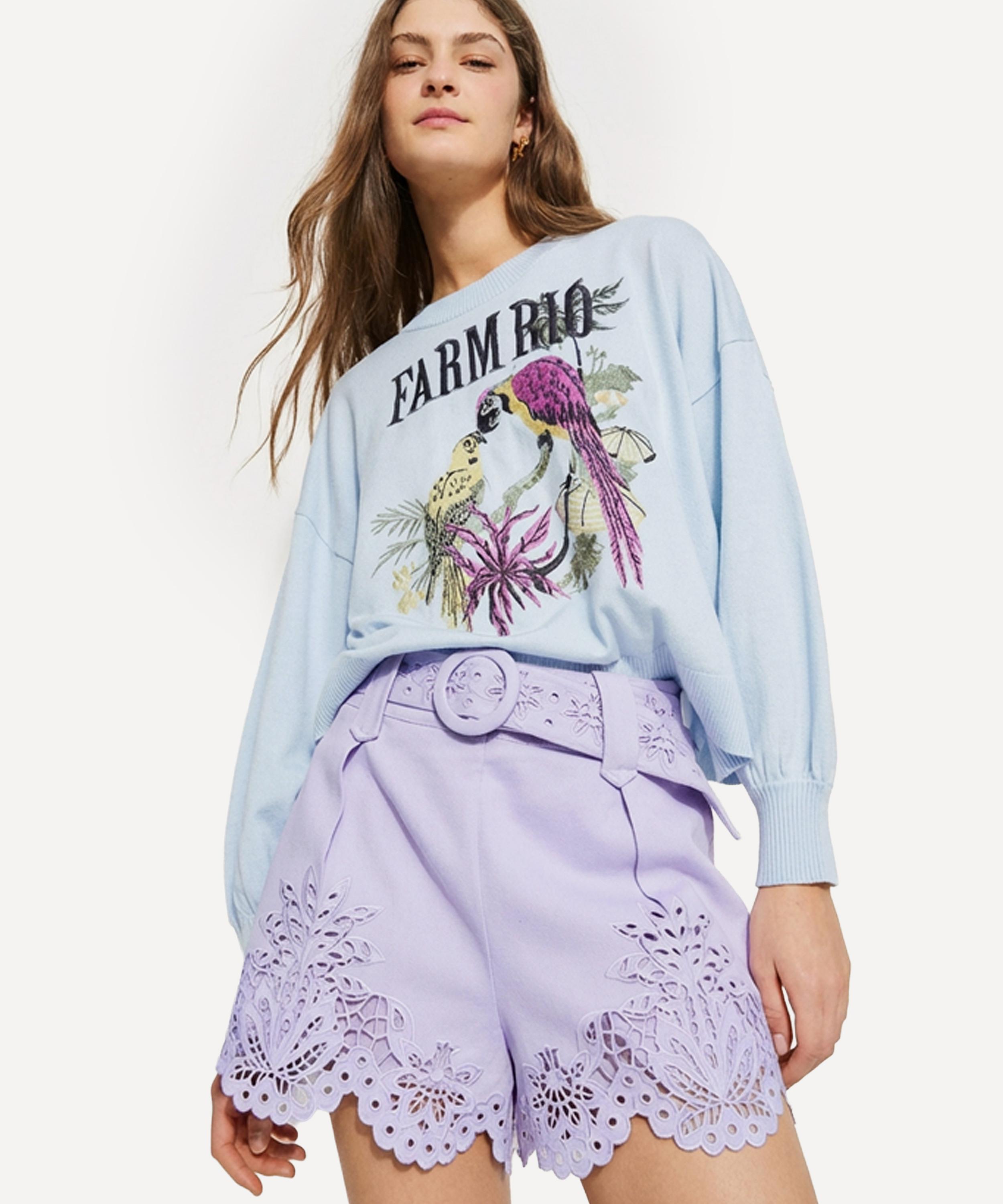 FARM Rio - Lilac Geometric Richelieu Twill Belted Shorts