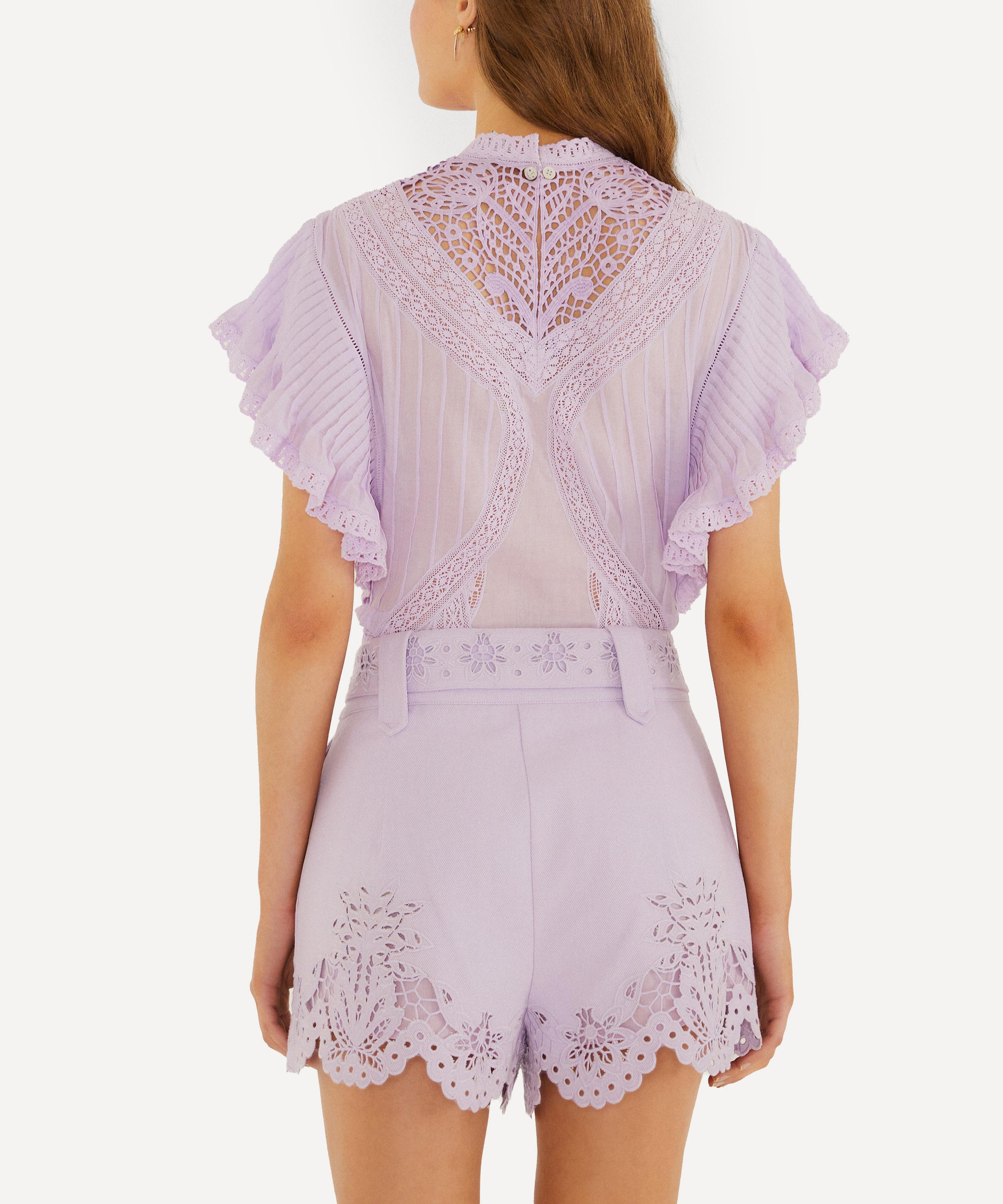 FARM Rio - Lilac Geometric Richelieu Twill Belted Shorts image number 2