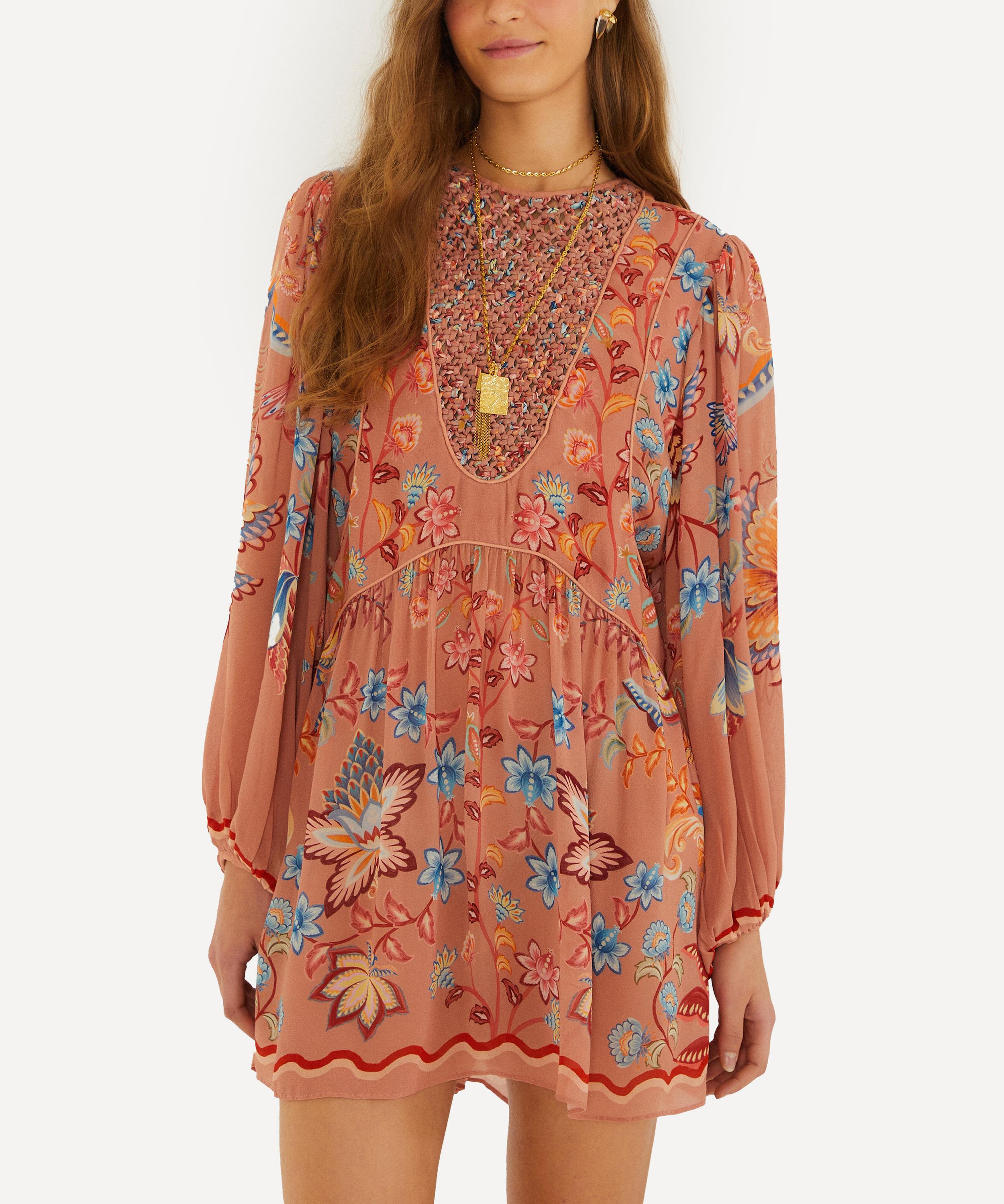 FARM Rio - Mocha Boho Enhance Lace Long-Sleeve Mini Dress