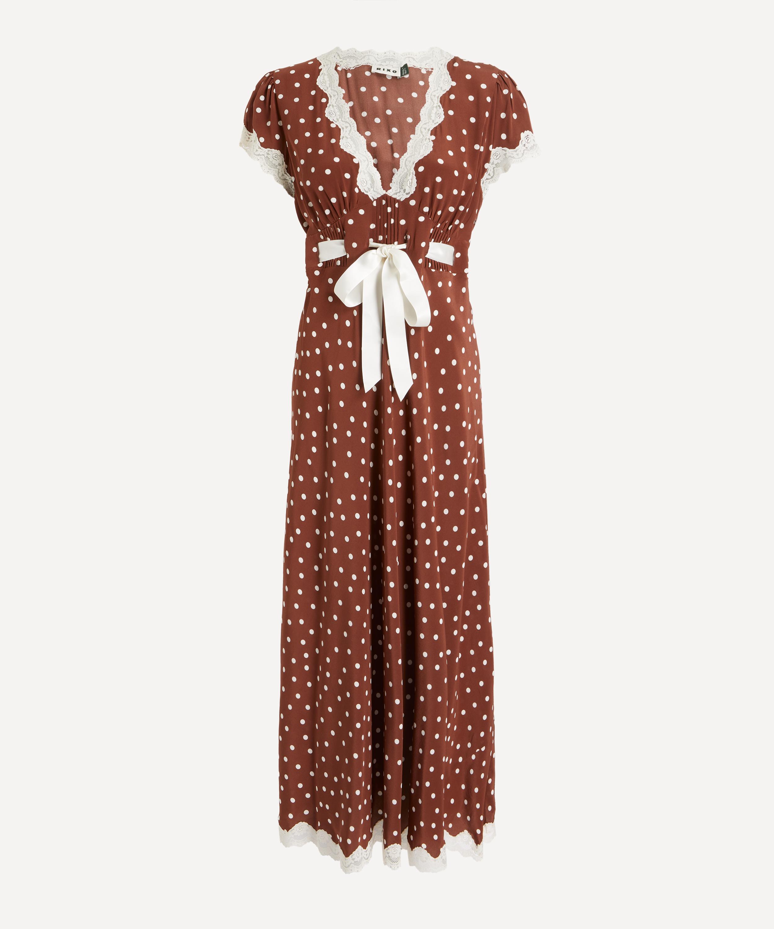 RIXO - Marlice Layla Dot Brown Silk Crepe Dress