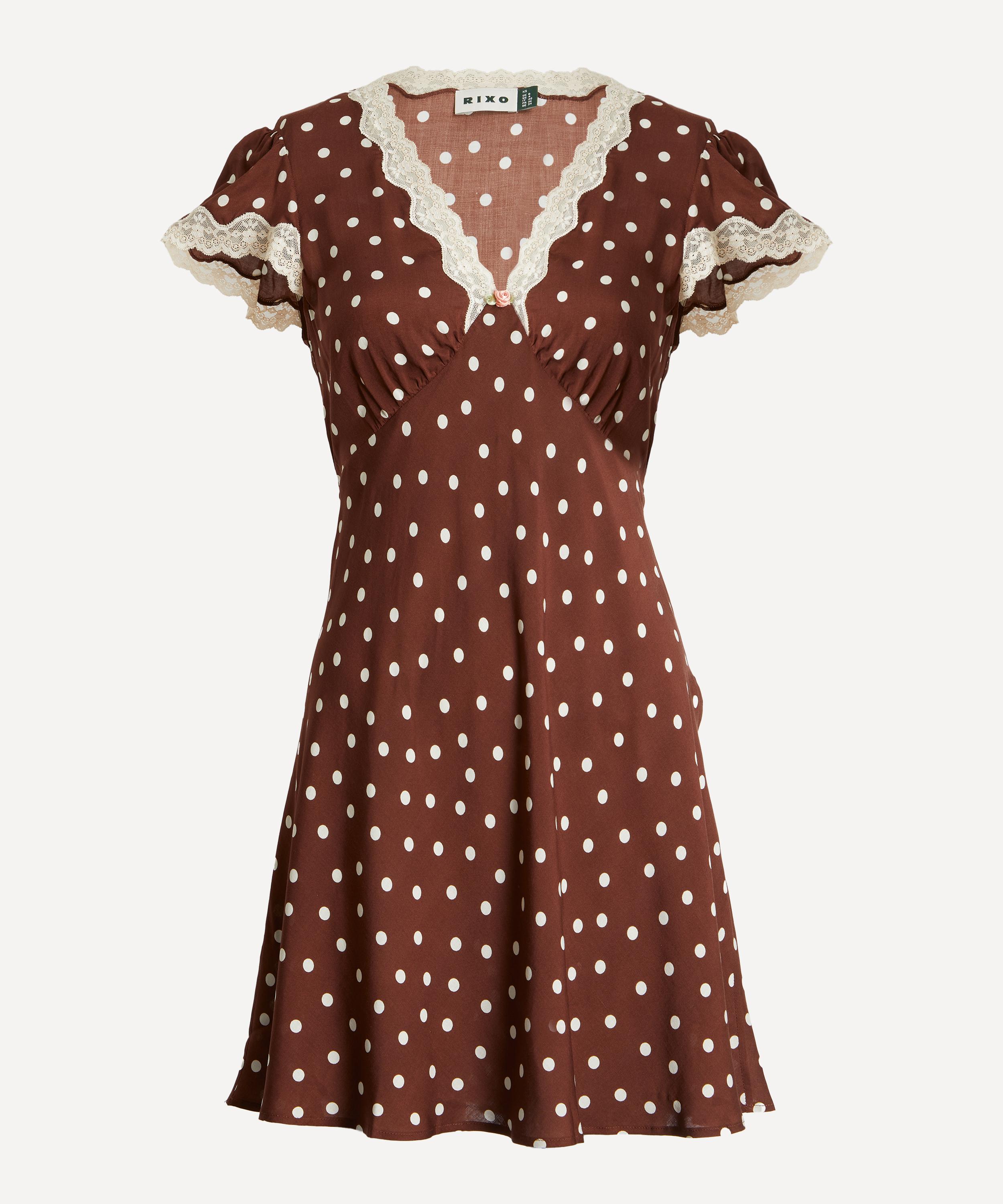 RIXO - Cely Layla Dot Brown Mini Dress&nbsp;