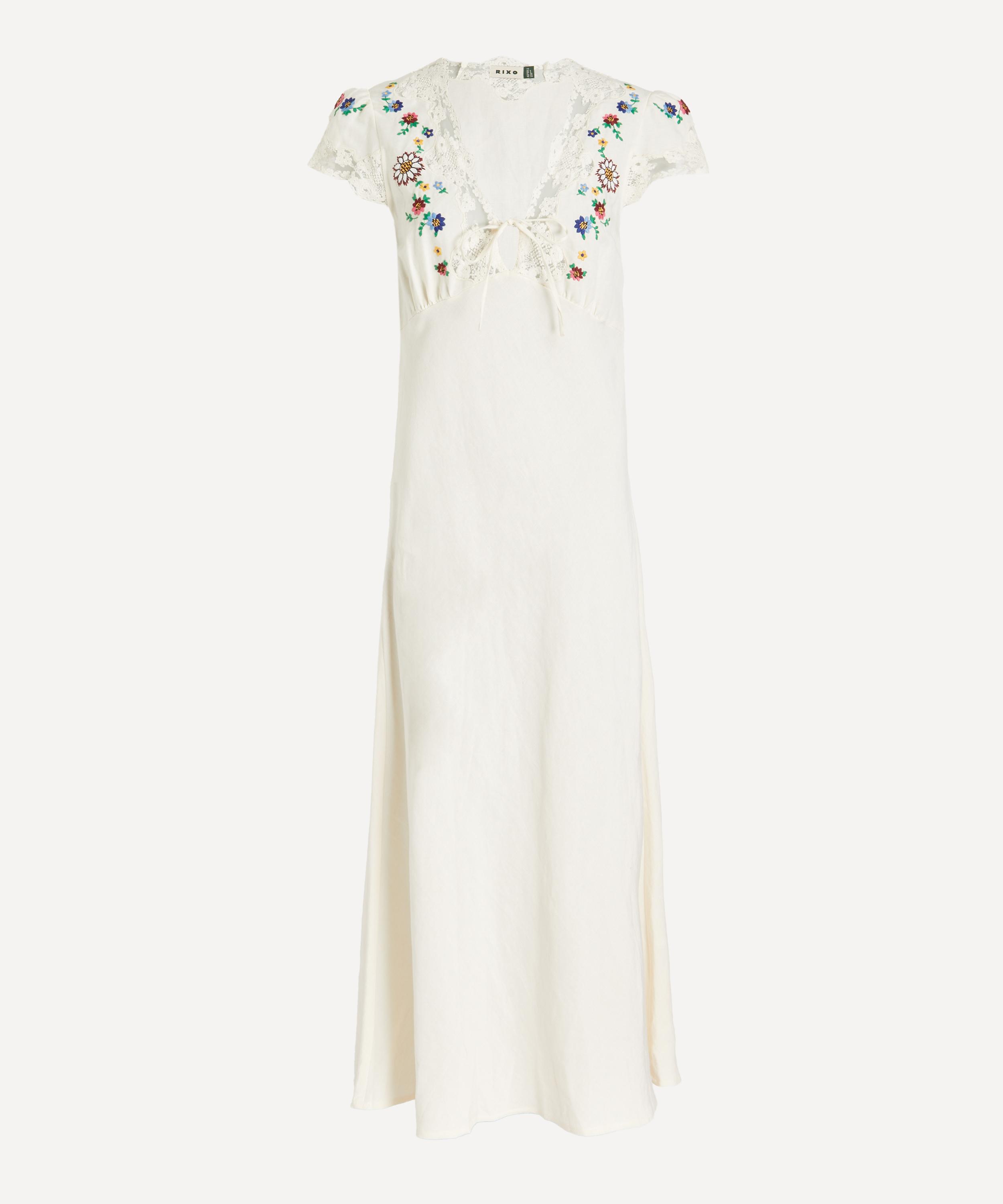 RIXO - Amari Daisy Sun Embroidered Linen-Blend Midi Dress