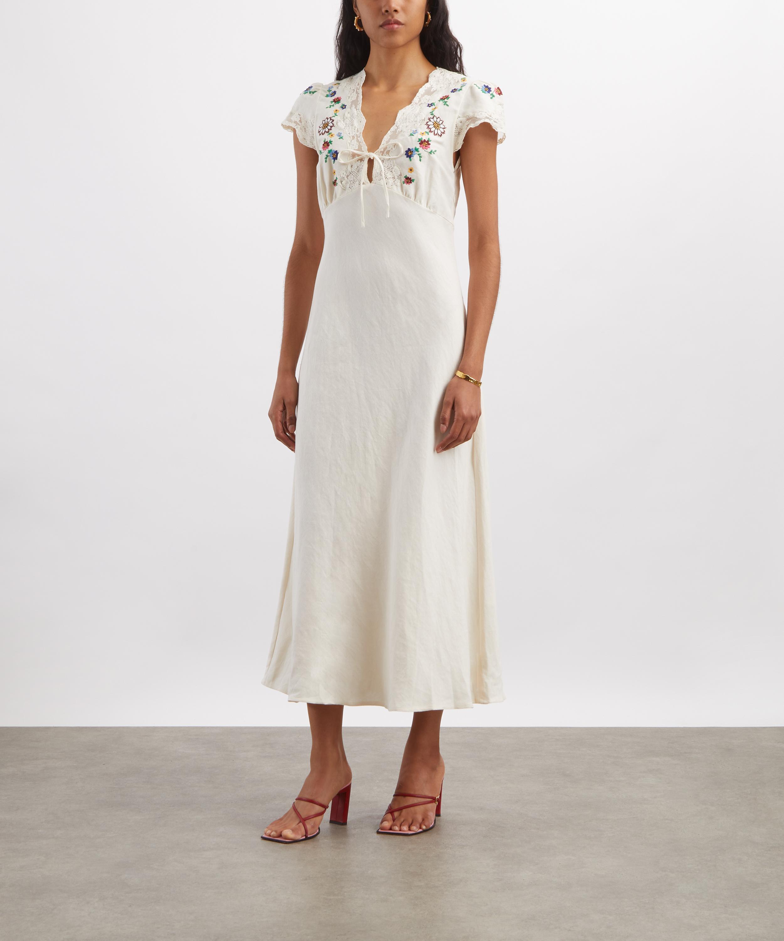 RIXO - Amari Daisy Sun Embroidered Linen-Blend Midi Dress image number 2