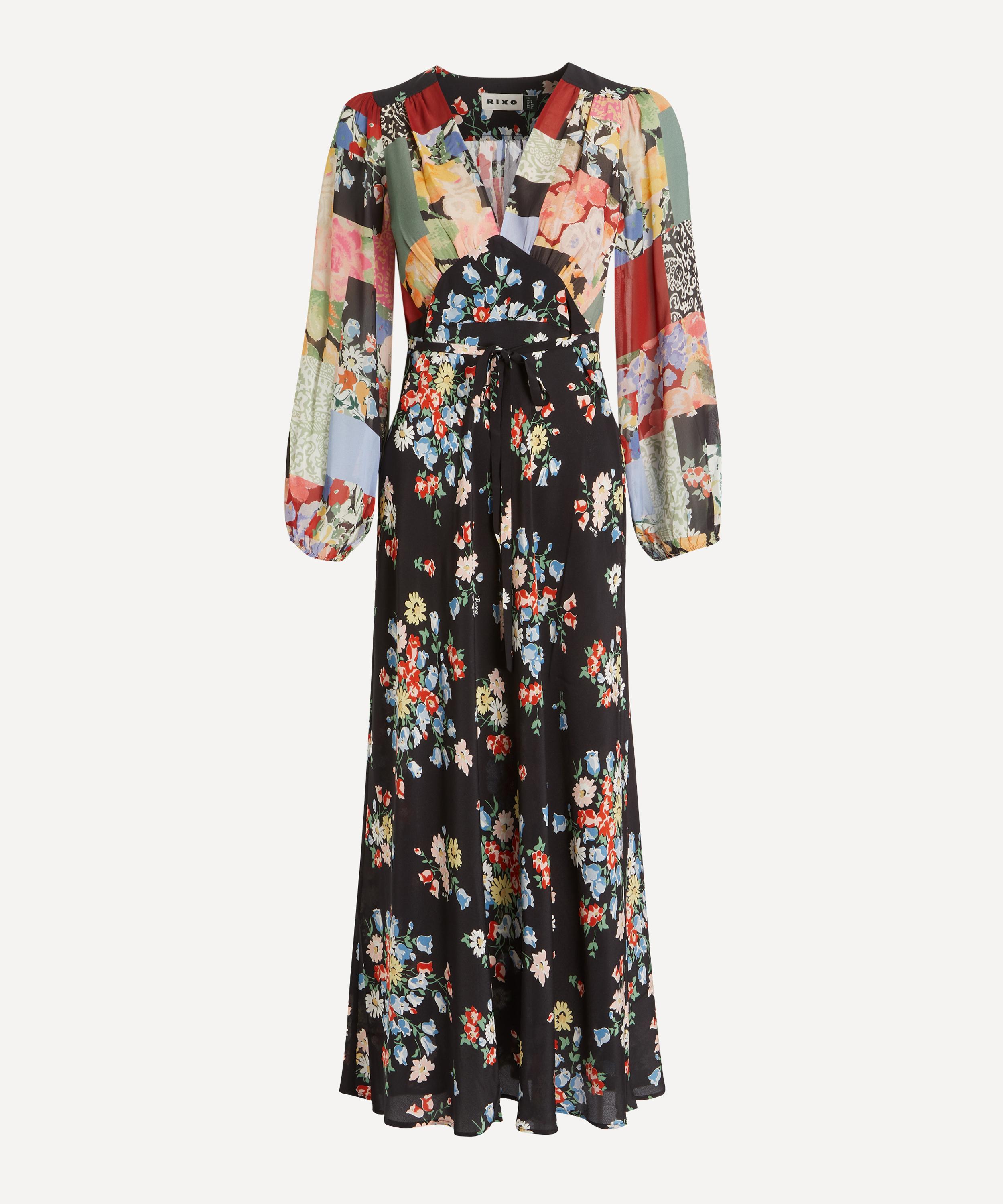 RIXO - Kaila Amelia Patchwork Multi Mix Silk Dress
