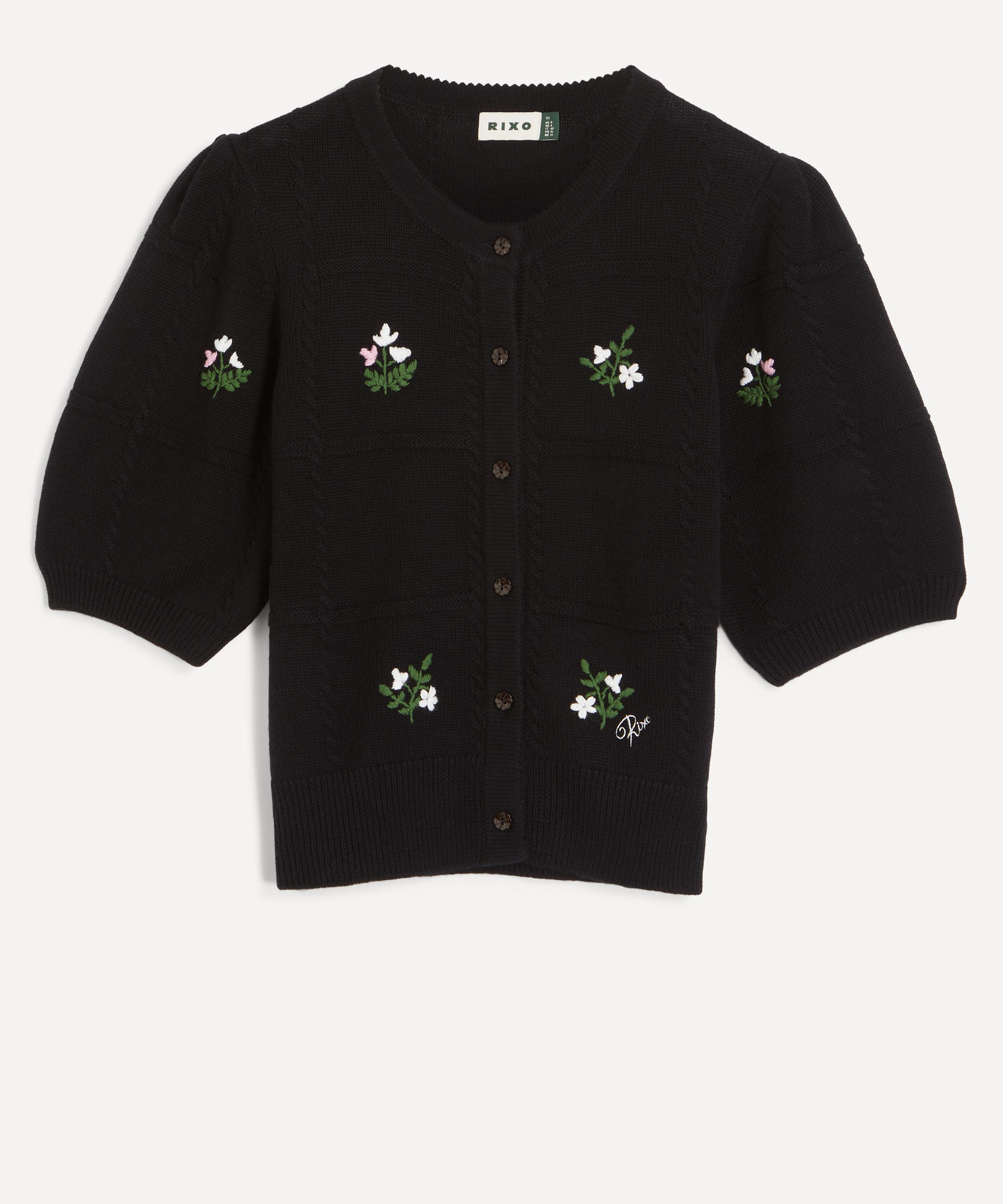 RIXO - Minta Black Summer Bud Embroidery Cardigan