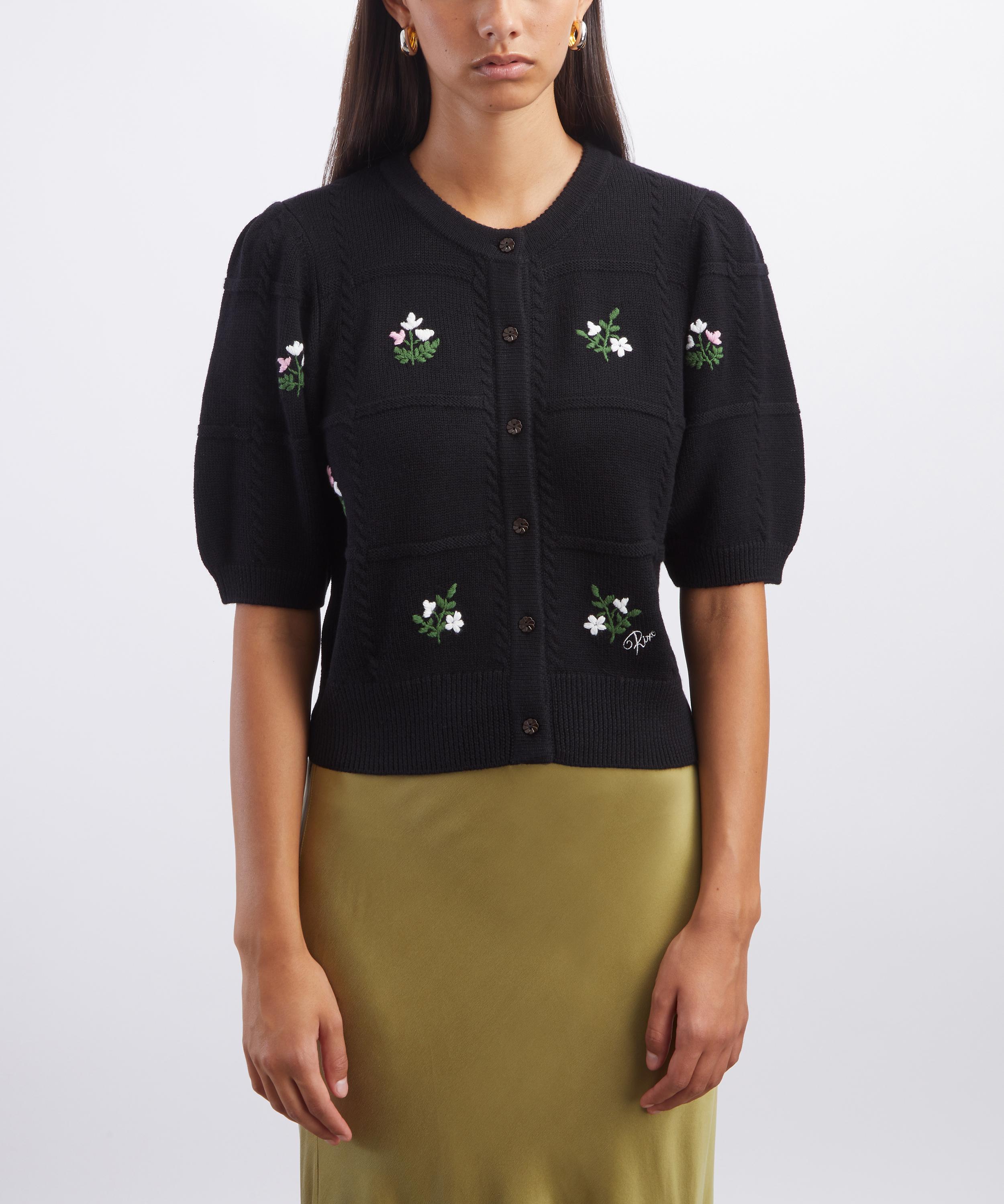 RIXO - Minta Black Summer Bud Embroidery Cardigan image number 2