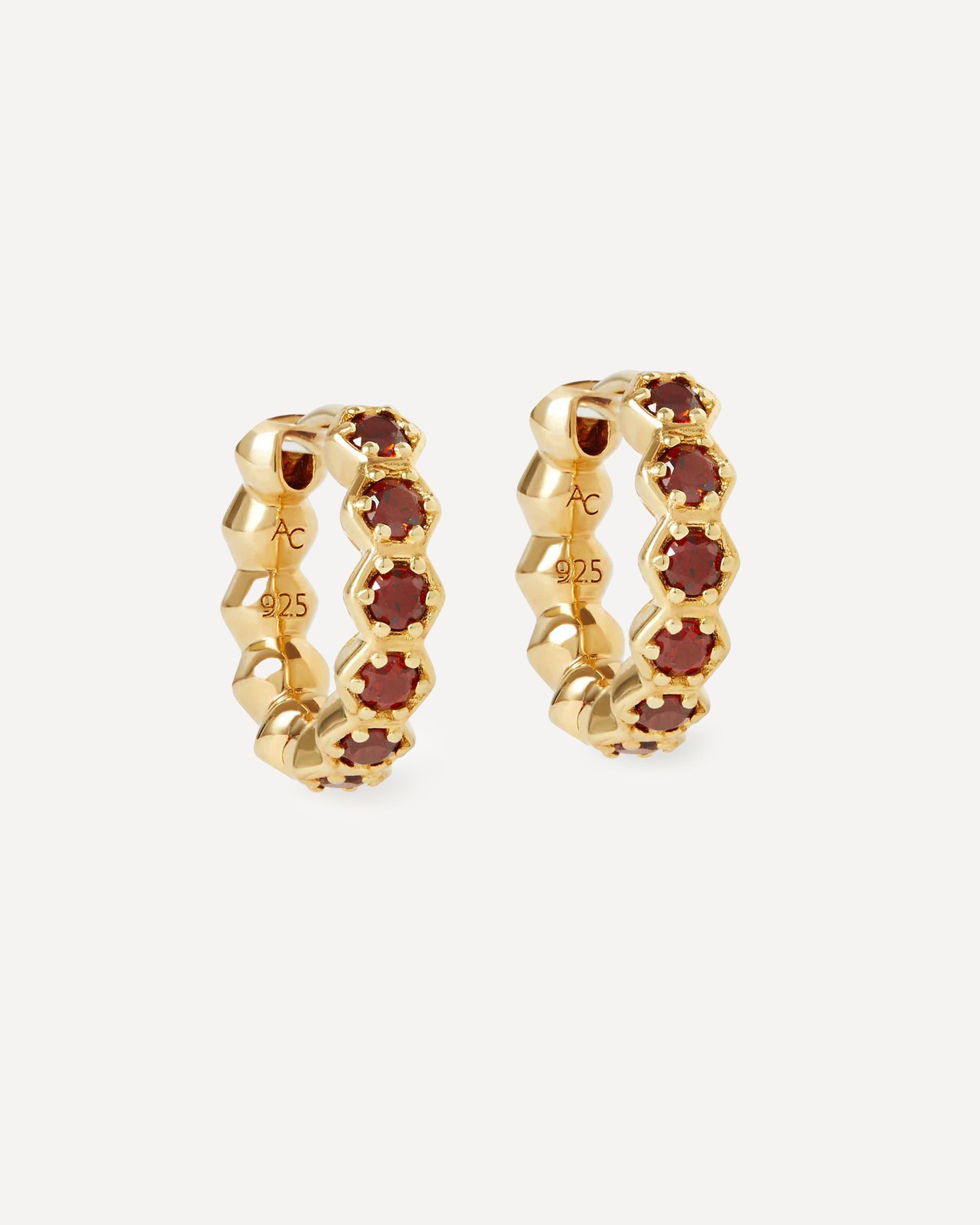 Astley Clarke - 18ct Gold-Plated Vermeil Silver Deco Red Garnet Huggie Hoop Earrings