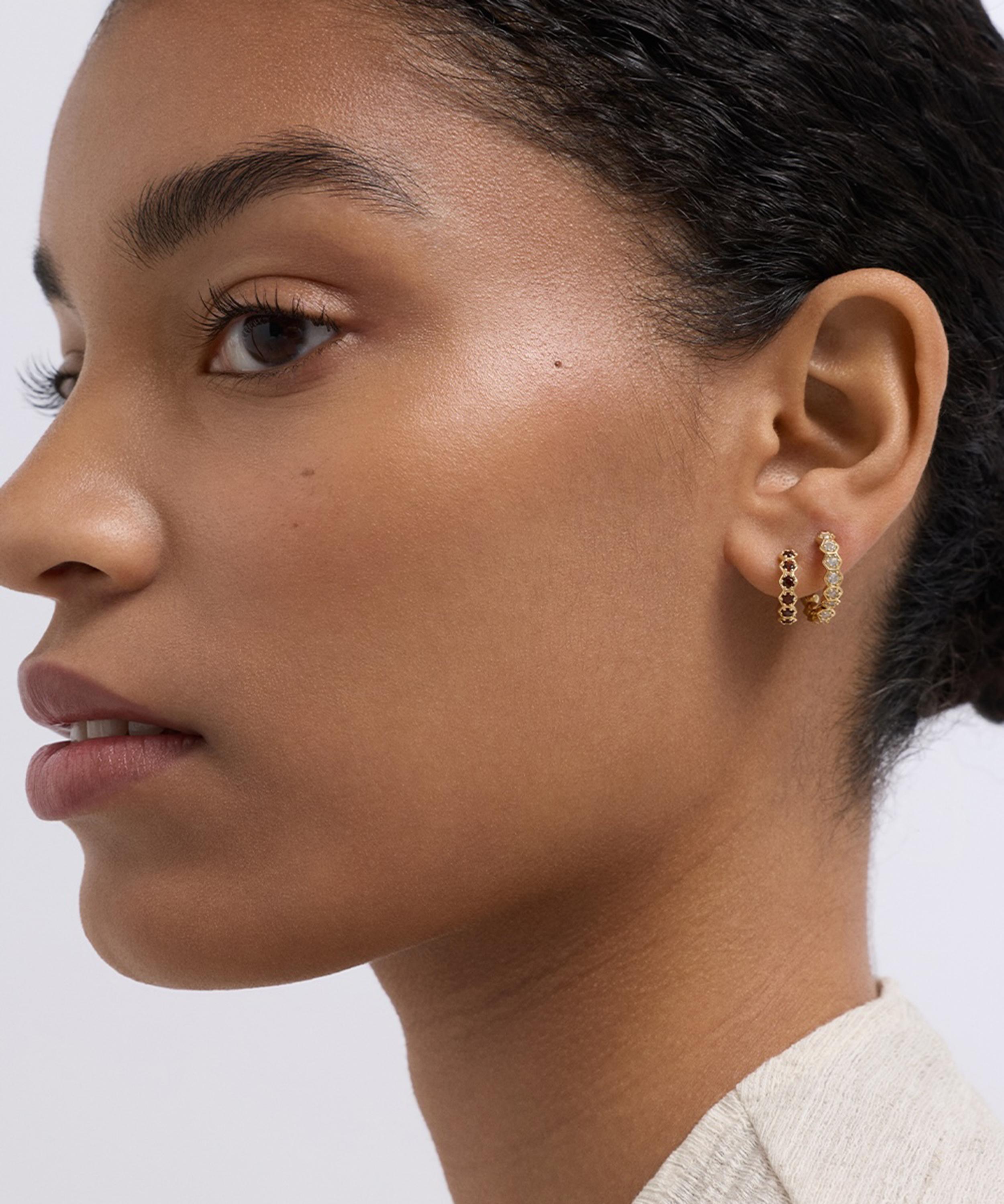 Astley Clarke - 18ct Gold-Plated Vermeil Silver Deco Red Garnet Huggie Hoop Earrings image number 1