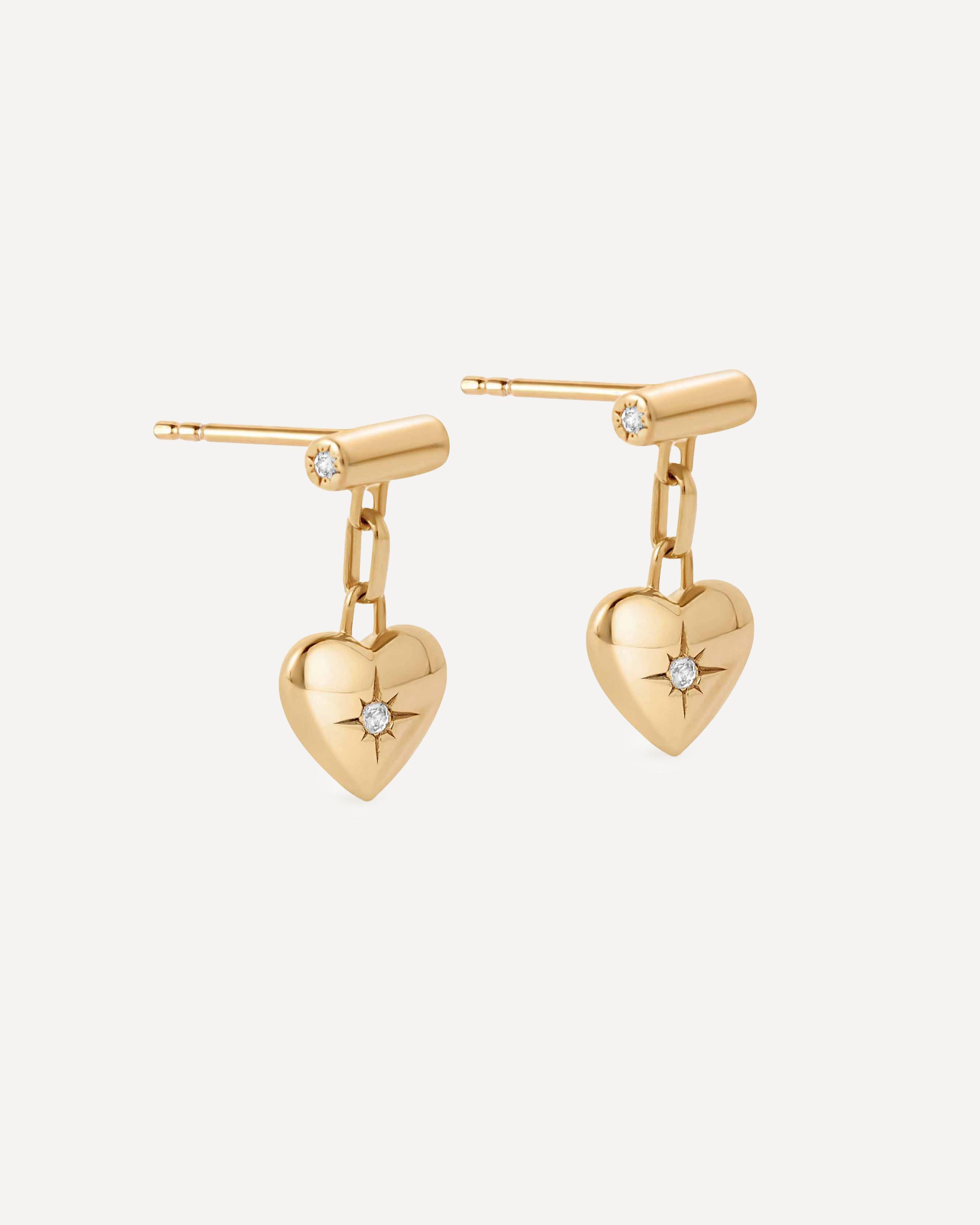 Astley Clarke - 18ct Gold-Plated Vermeil Silver Biography Heart Stud Drop Earrings image number 2