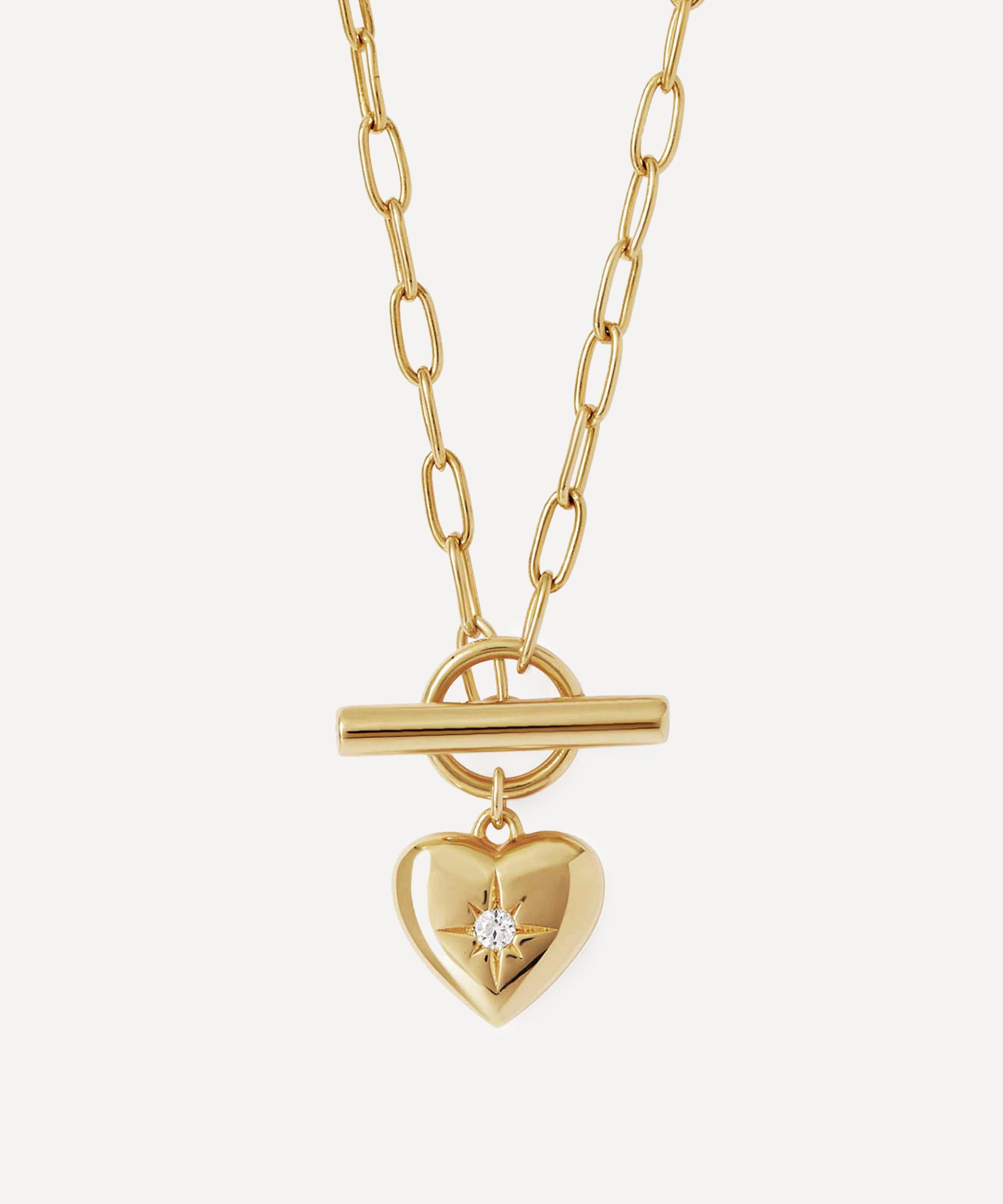 Astley Clarke - 18ct Gold-Plated Vermeil Silver Biography Heart T-Bar Pendant Necklace