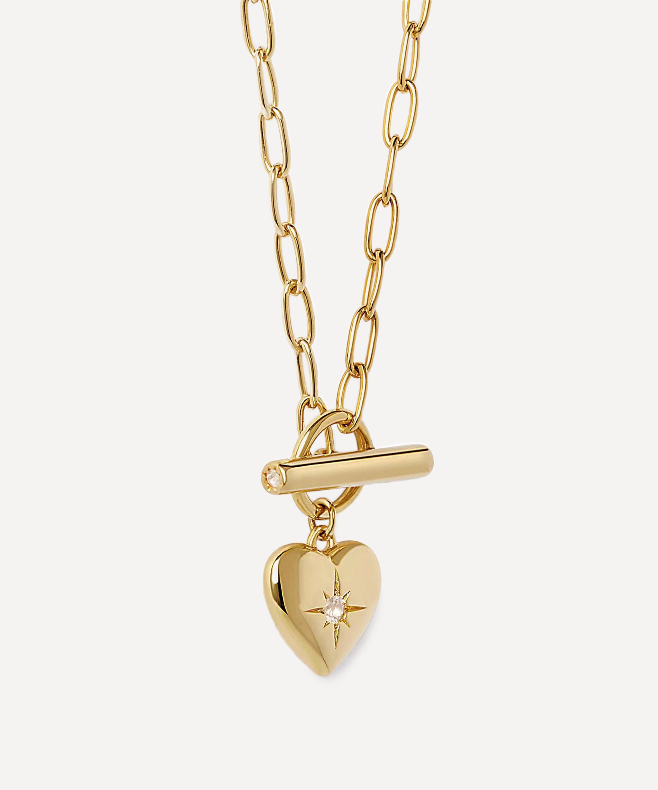 Astley Clarke - 18ct Gold-Plated Vermeil Silver Biography Heart T-Bar Pendant Necklace image number 2