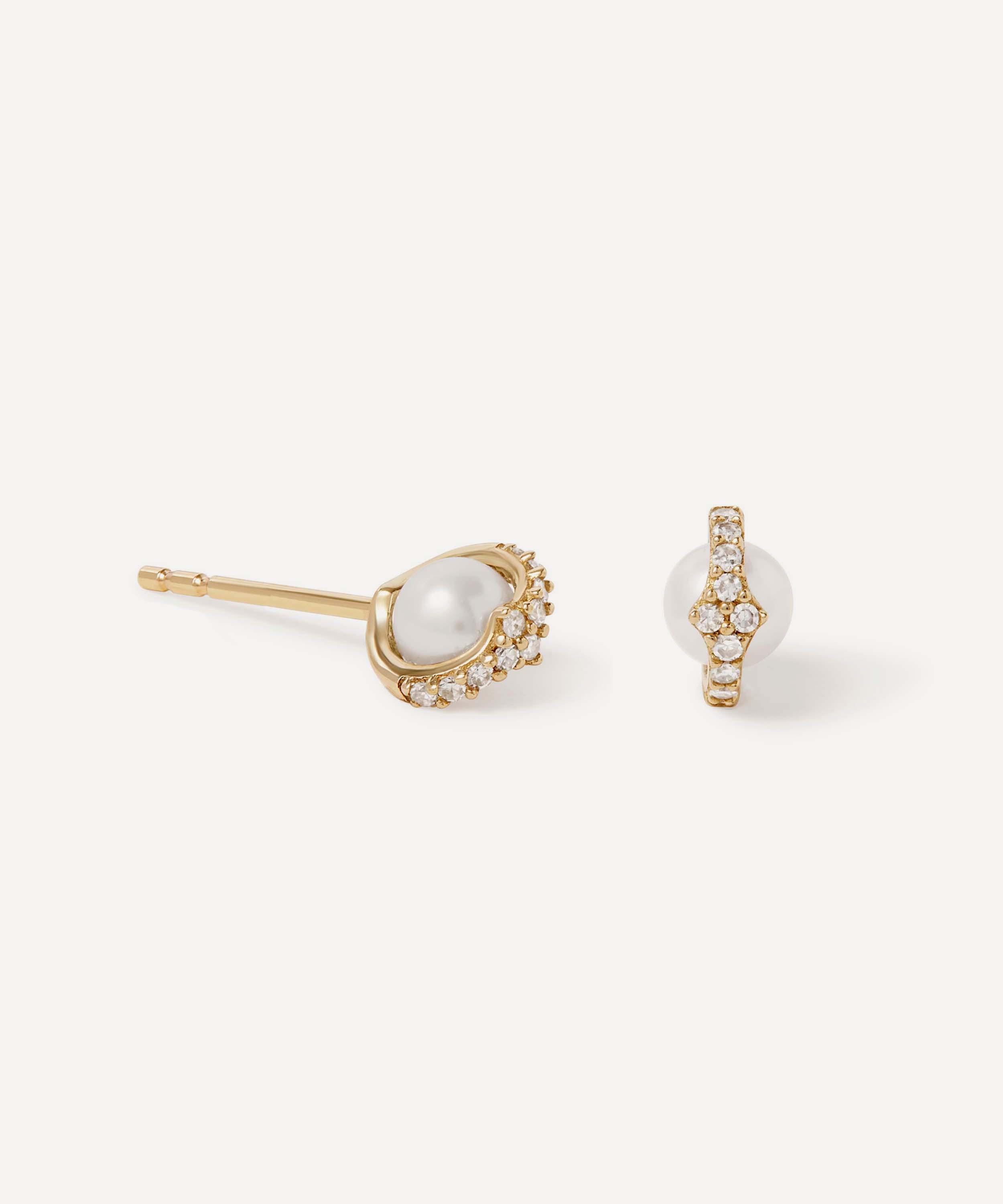 Astley Clarke - 14ct Gold Mini Pearl and Lab-Grown Diamond Stud Earrings
