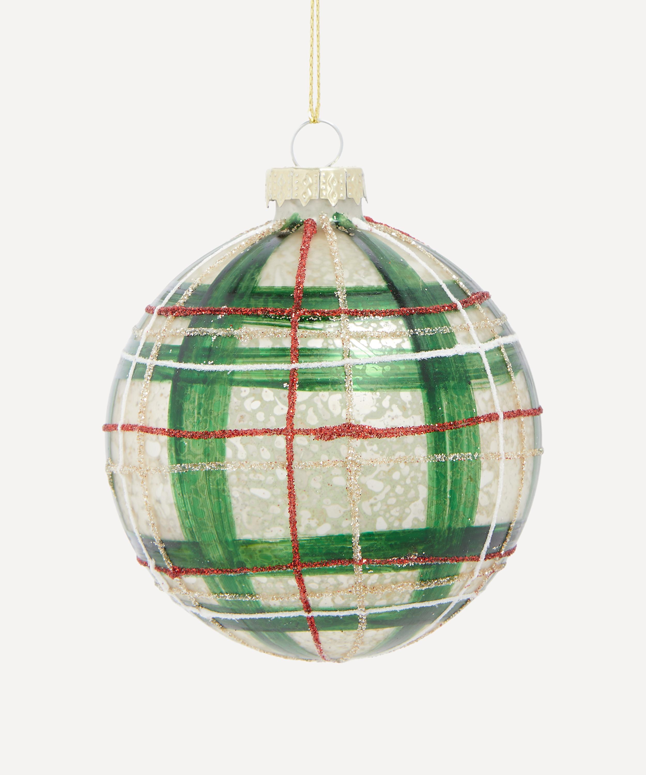 Christmas - Champagne Gold Tartan Glass Bauble image number 0