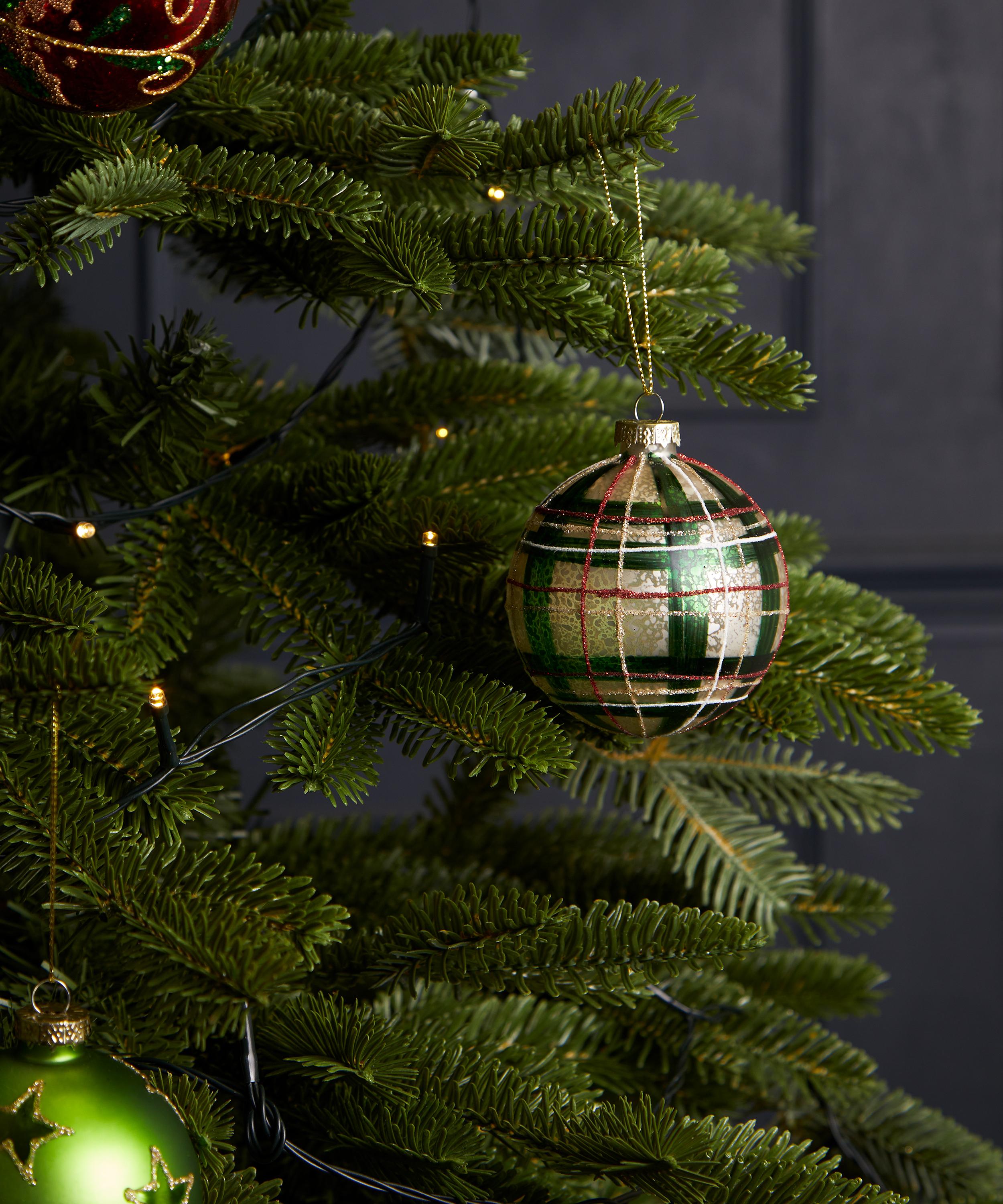 Christmas - Champagne Gold Tartan Glass Bauble image number 1