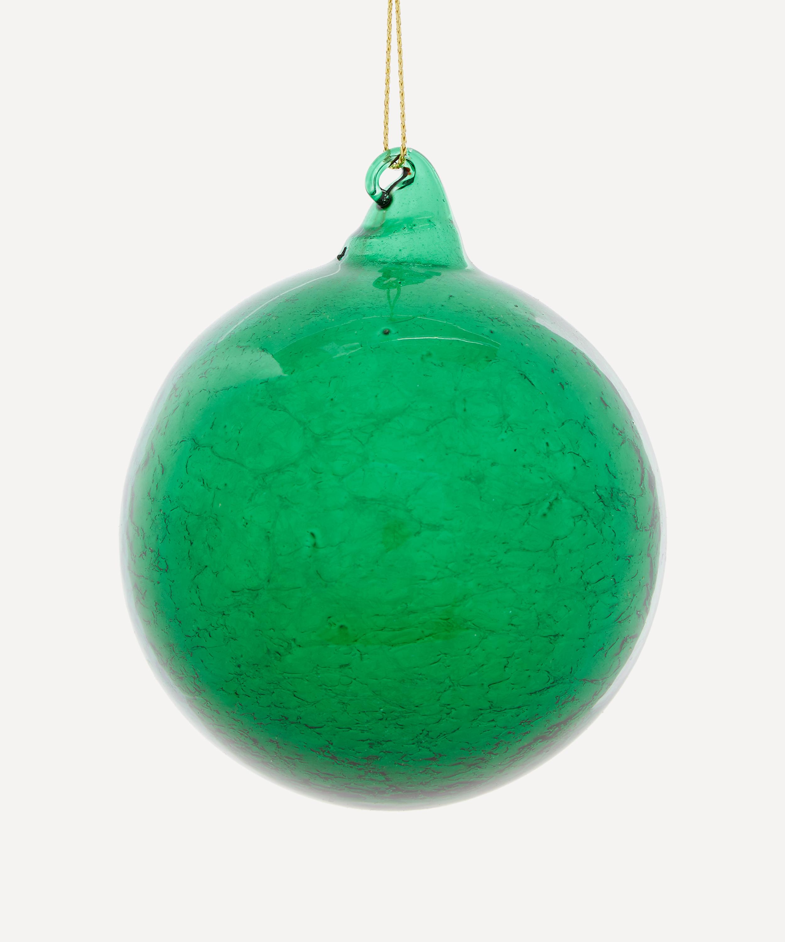 Christmas - Green Crackle Effect Glass Bauble image number 0