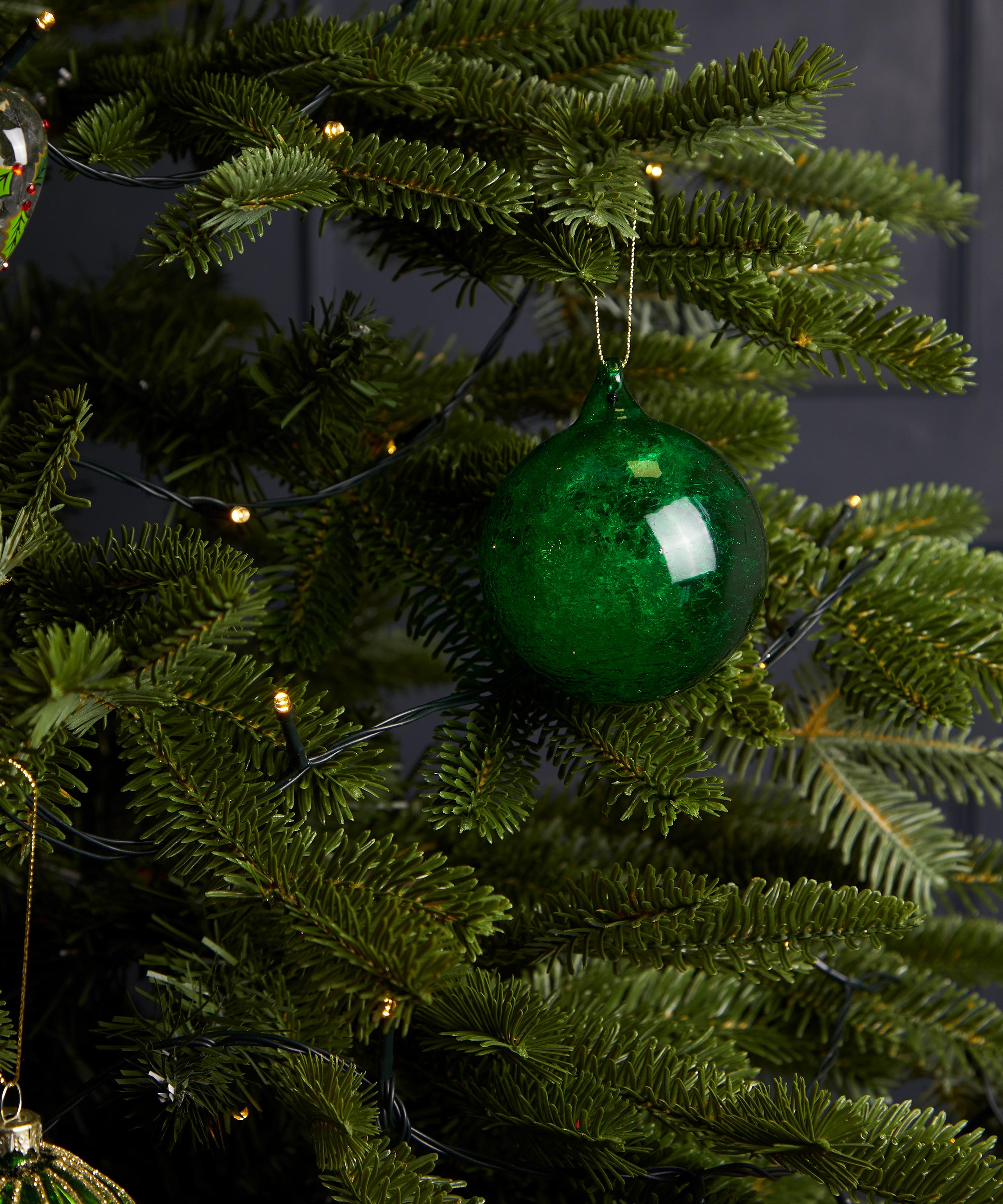 Christmas - Green Crackle Effect Glass Bauble image number 1