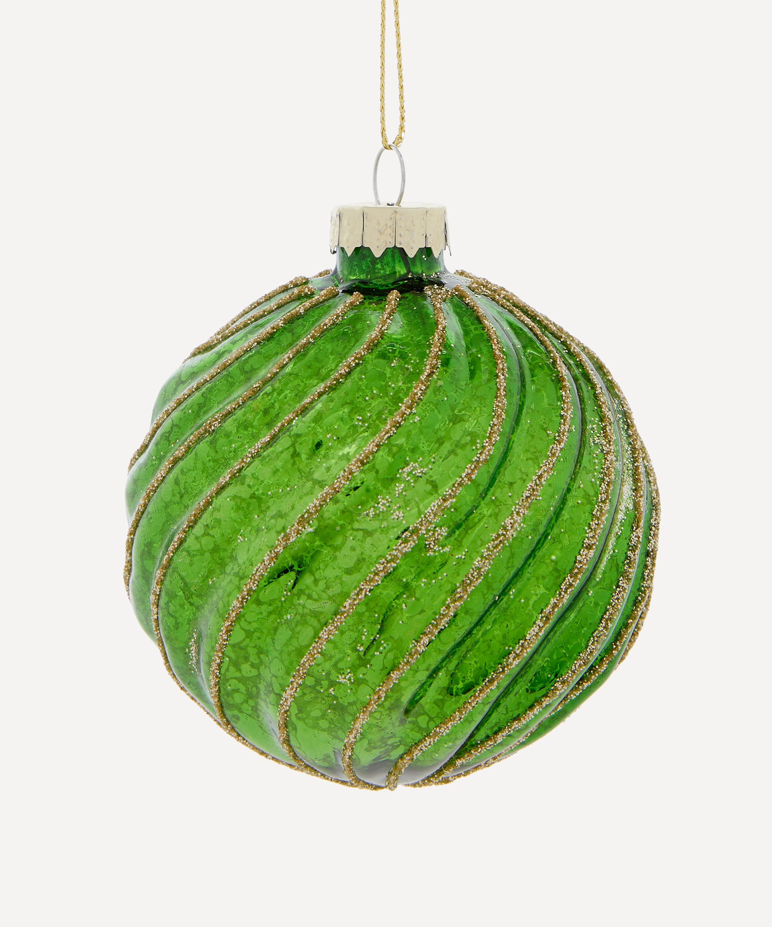 Christmas - Green Spiral Glass Bauble image number 0