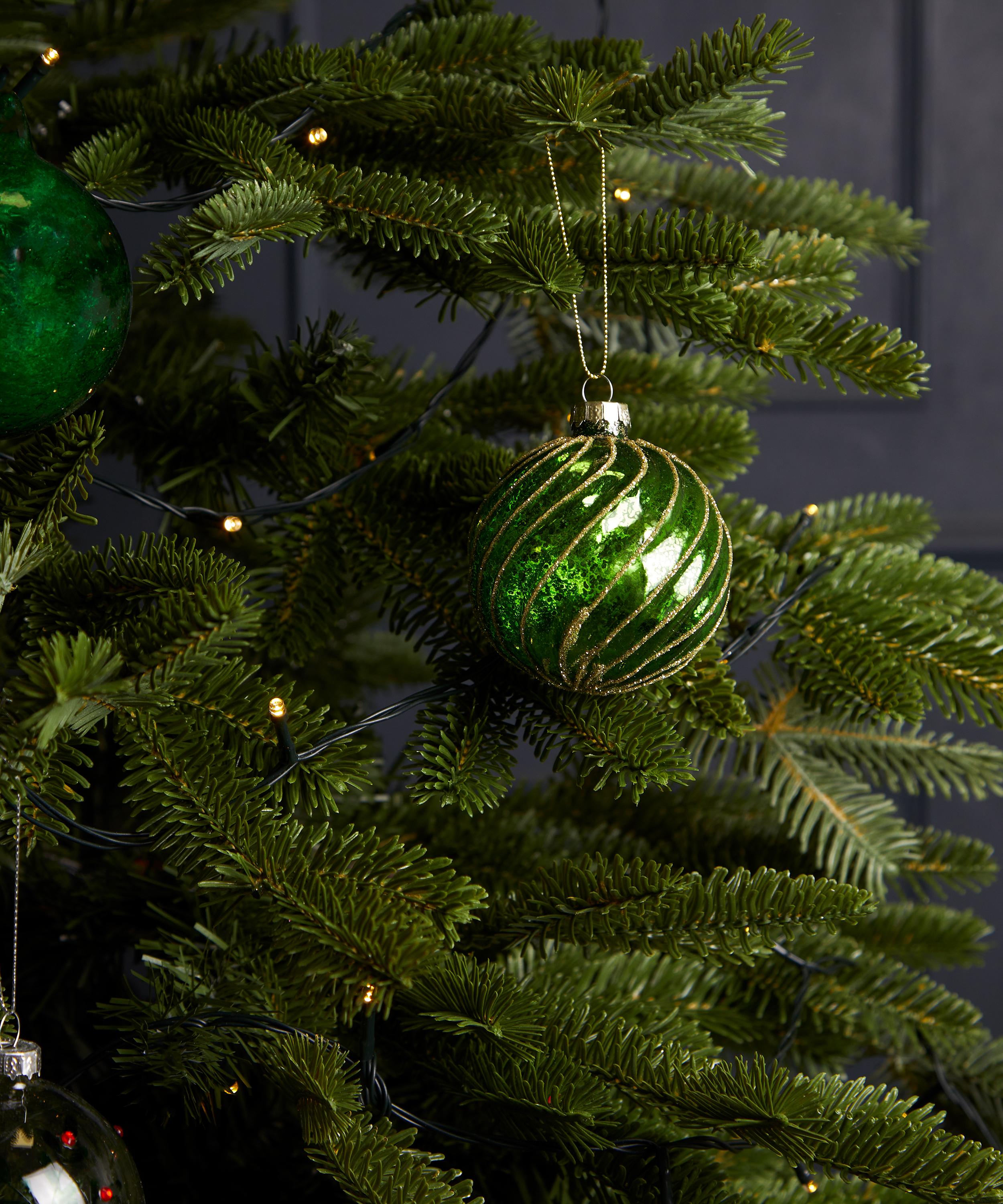 Christmas - Green Spiral Glass Bauble image number 1