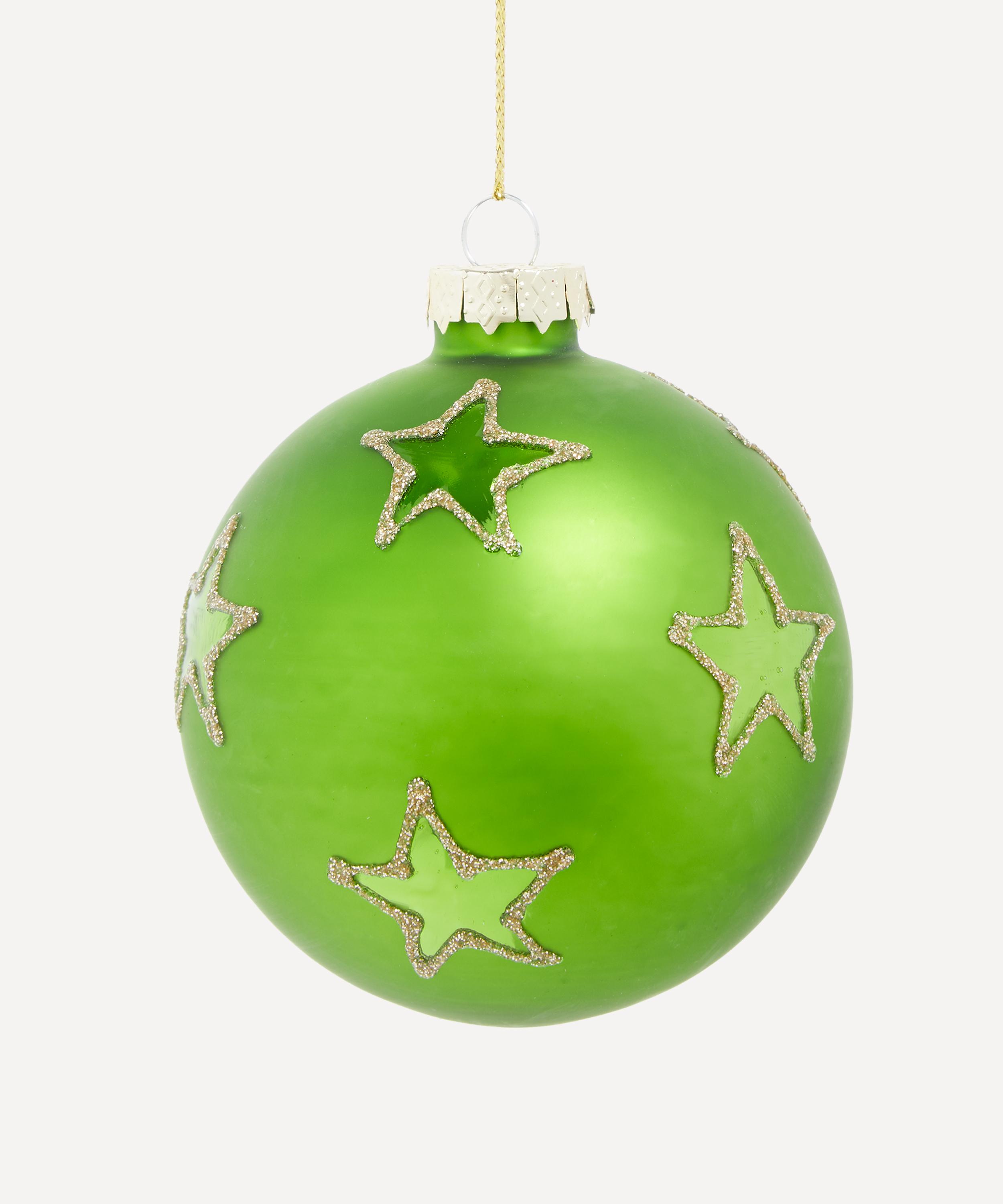 Christmas - Green Gold Star Glass Bauble image number 0