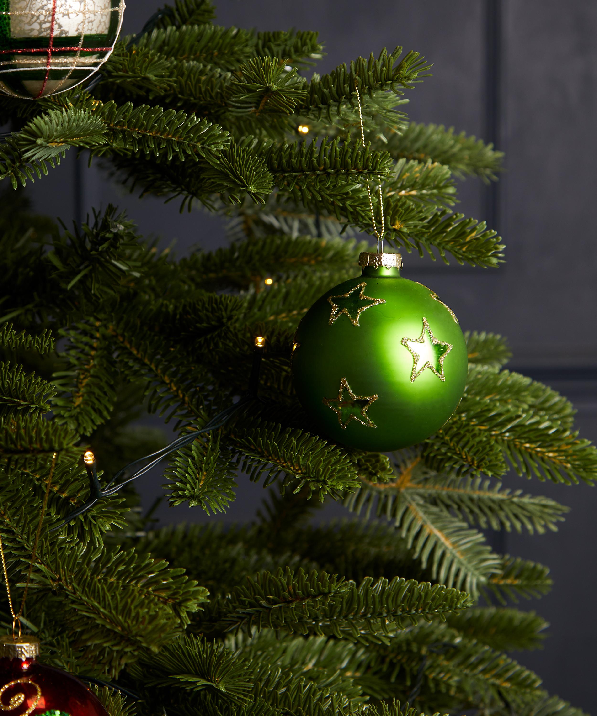 Christmas - Green Gold Star Glass Bauble image number 1